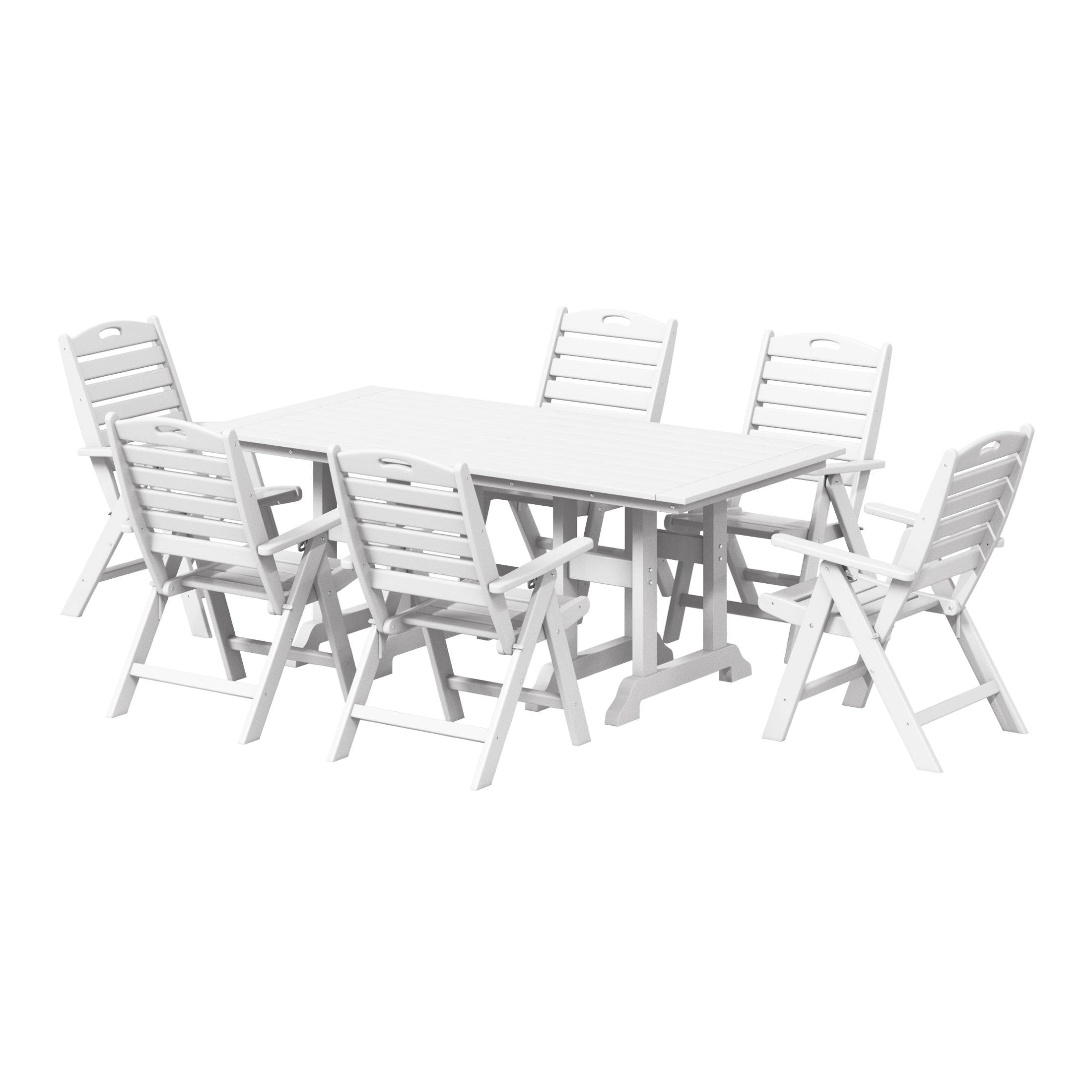 Paradise 7-Piece HDPE Rectangular Patio Dining Table Set with Foldable Chairs