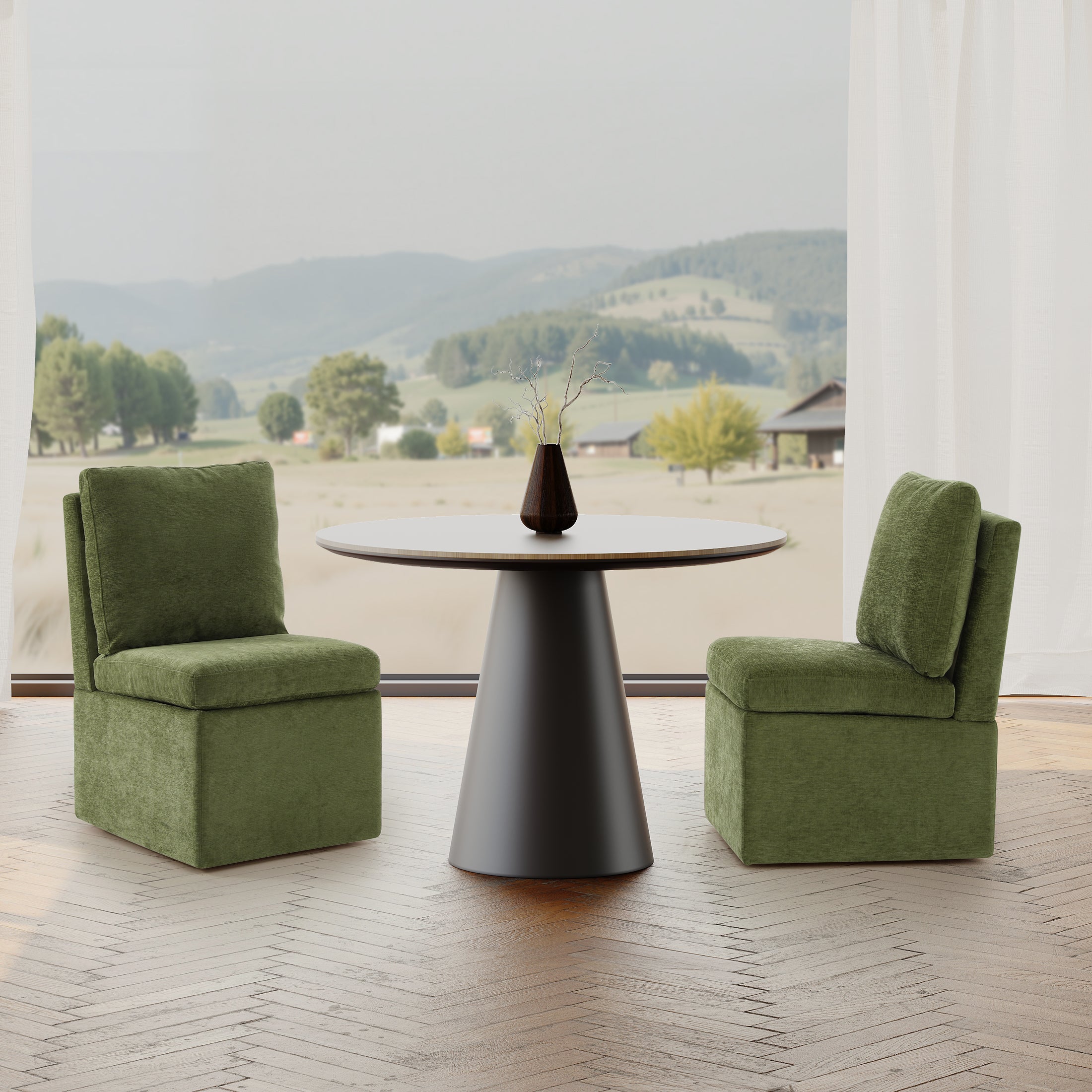 Danburry Modern Upholstered Chenille Armless Dining Chairs With Casters (Set of 2)