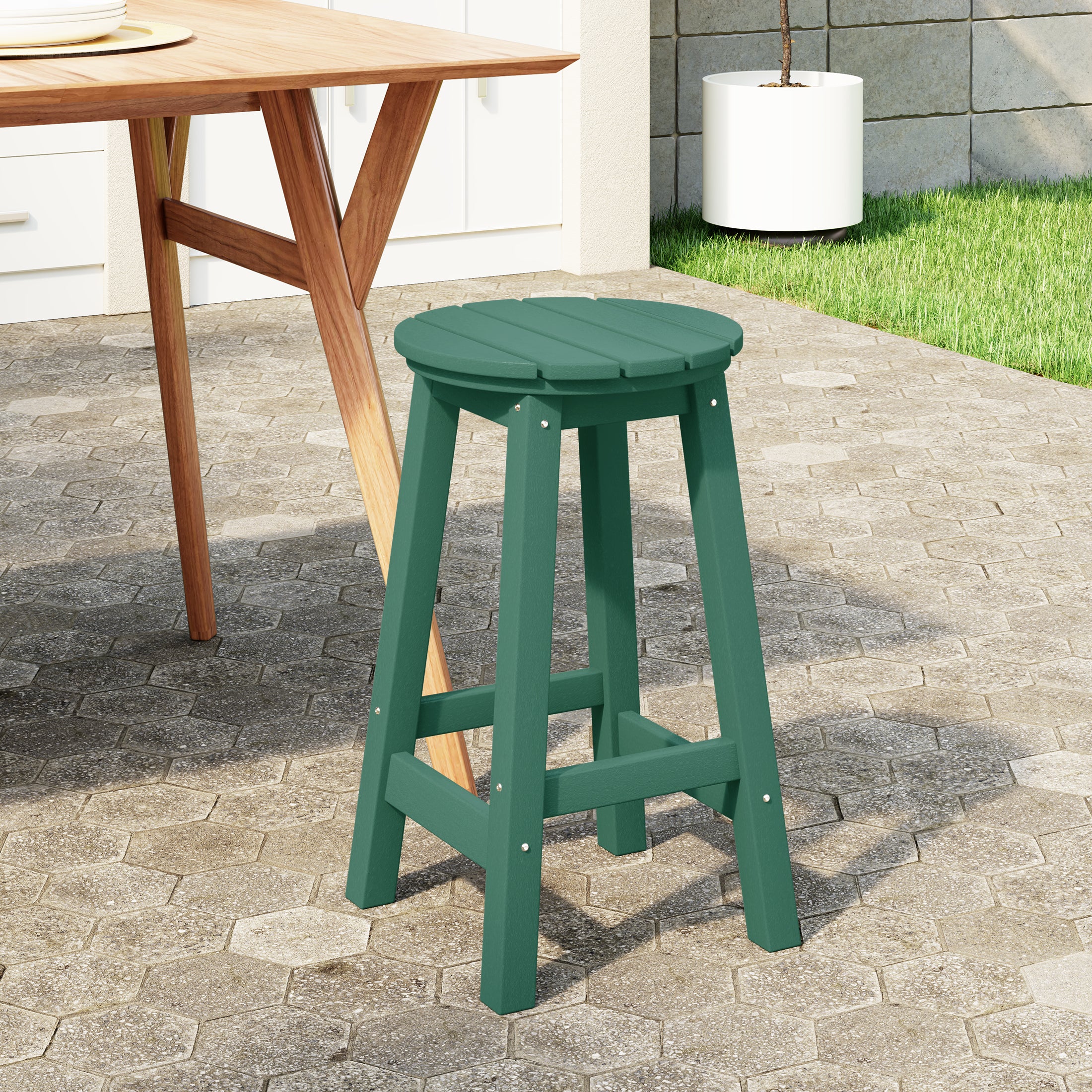 Paradise 24" HDPE Outdoor Patio Round Counter Height Bar Stool