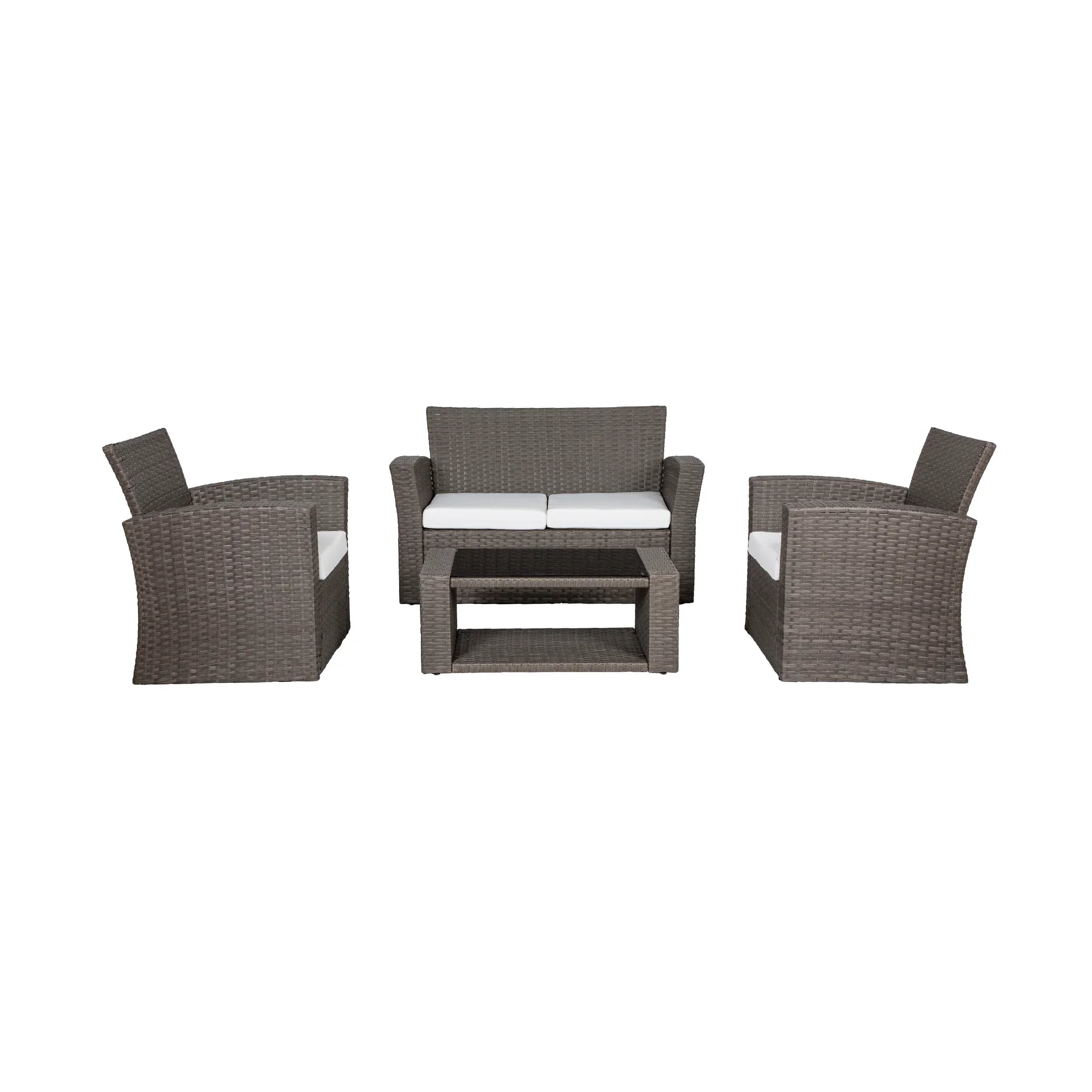 Wynston 4-Piece set Gray color base Outdoor / Patio Wicker Rattan Conversation Sofa set with cushions and a Coffee table ( 4 seater )