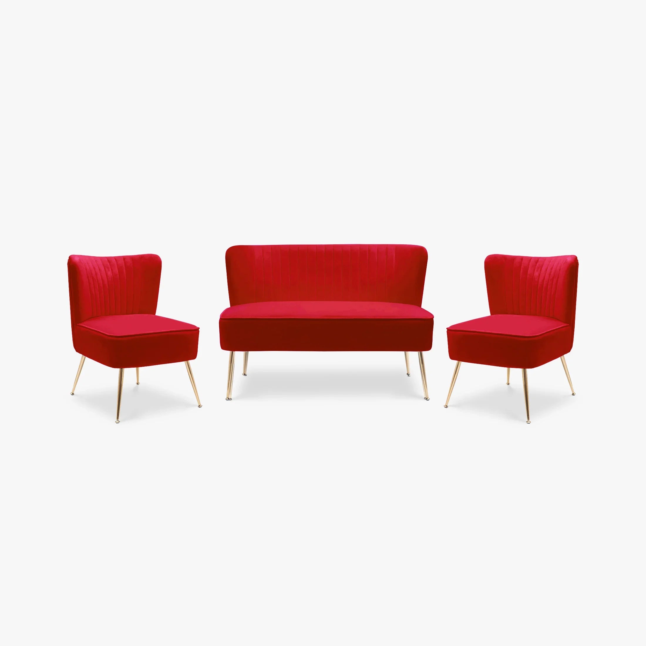 Alaia Mid Century Modern Tufted Velvet Loveseat Sofa and 22" Accent Chair 3-Piece Set
