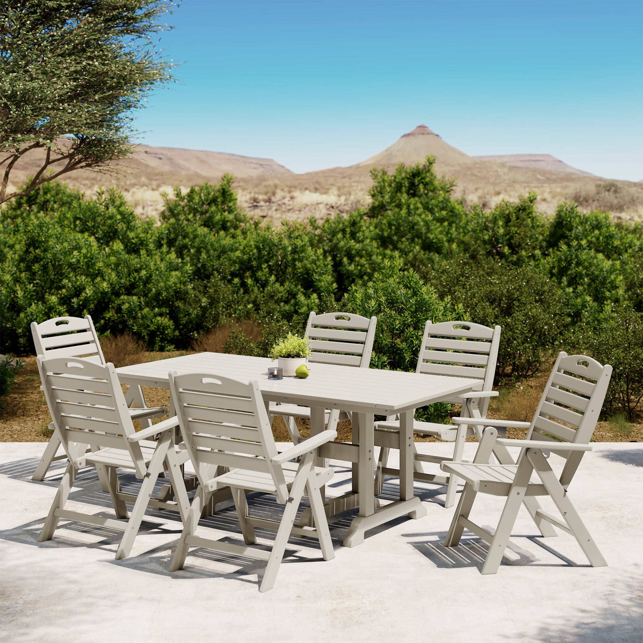 Paradise 7-Piece HDPE Rectangular Patio Dining Table Set with Foldable Chairs