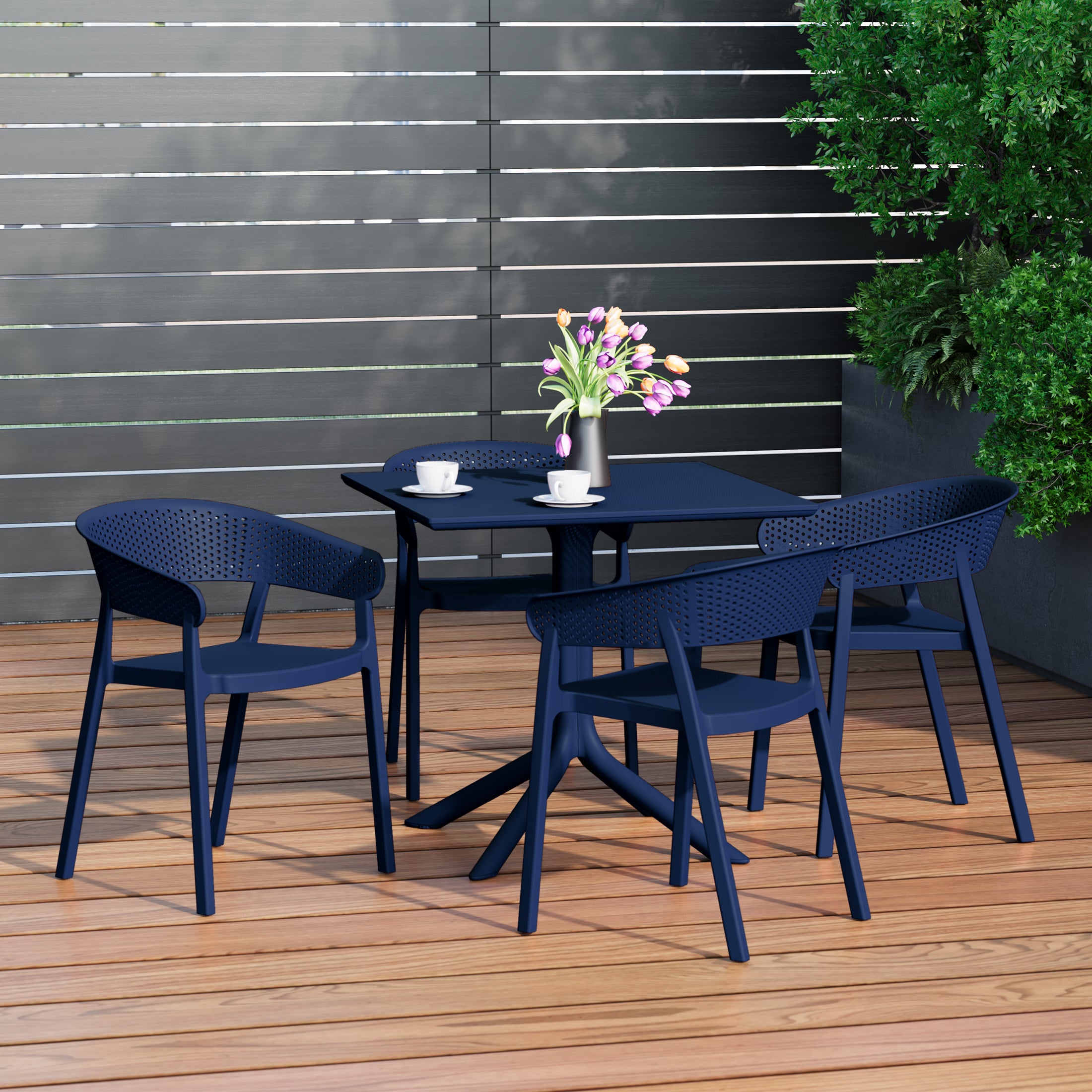 Sunshine 5-Piece Modern Patio Square Dining Table Set with Stackable Patio Dining Chairs