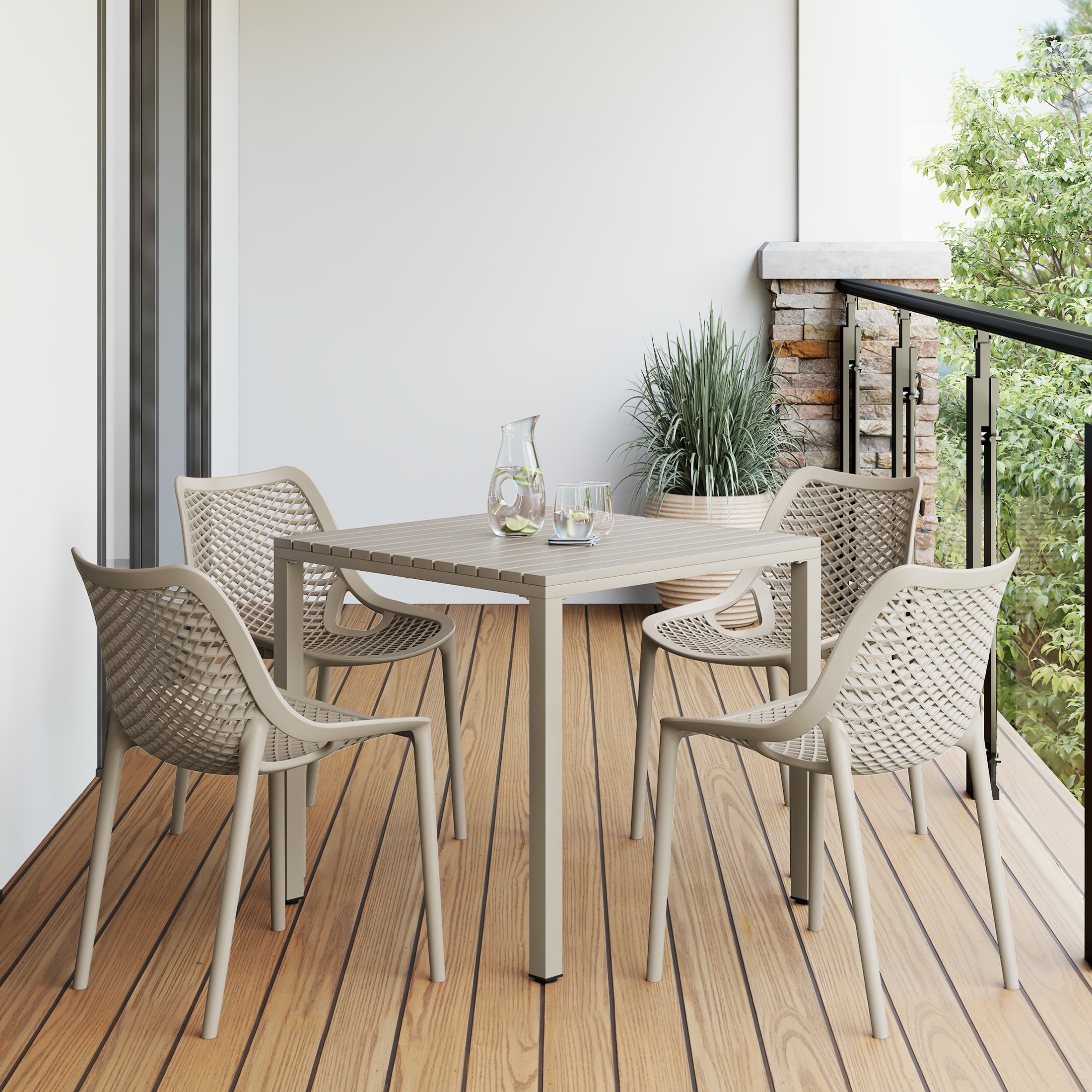 Sunshine 5-Piece Outdoor Patio Metal Frame Dining Table Set with Stackable Patio Dining Chairs