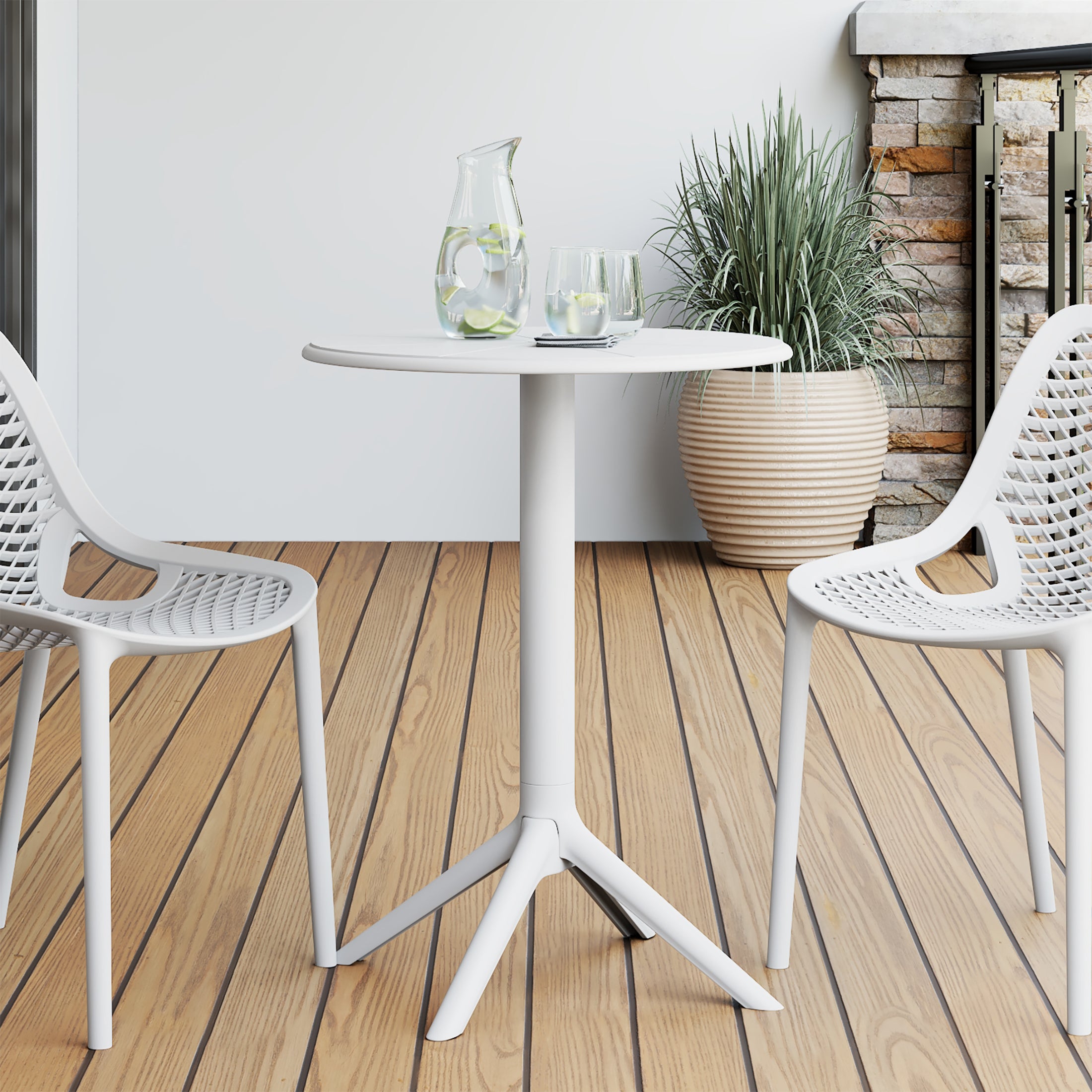 Sunshine 23.5" Outdoor Polypropylene Resin Round Patio Bistro Dining Table for 2