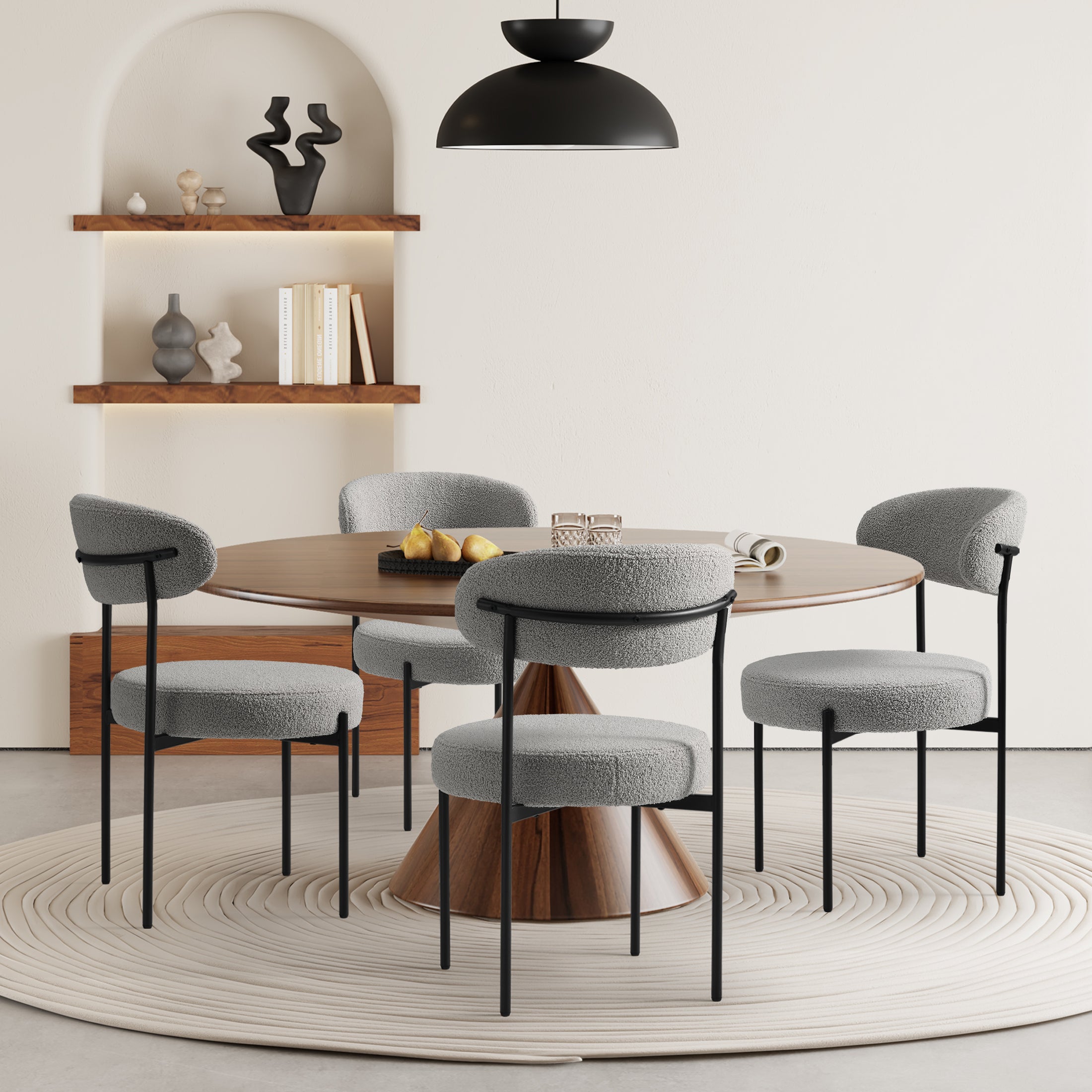 Celine Mid-Century Modern Upholstered Sherpa Round Dining Chairs (Set of 4)