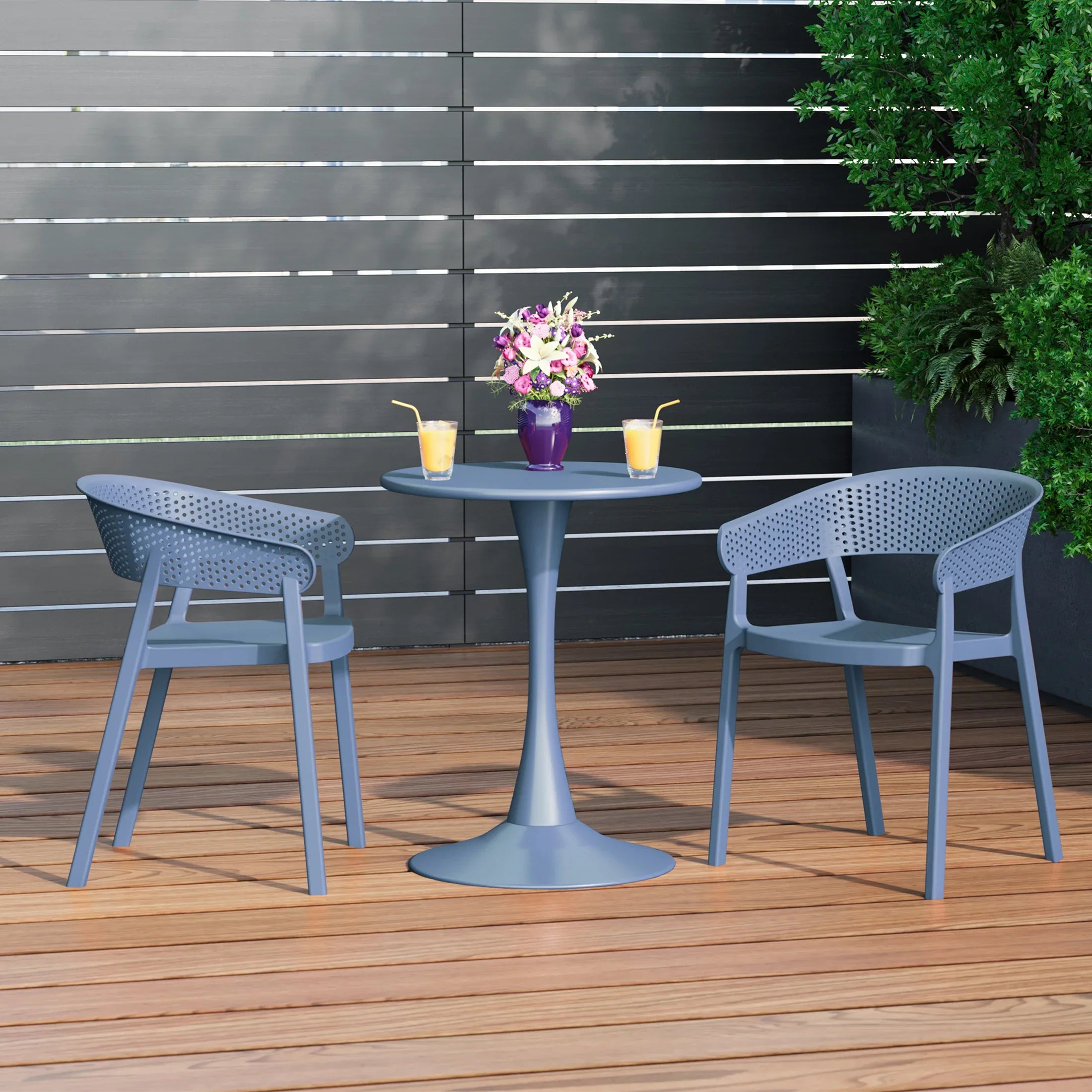 Sunshine Outdoor Modern Stackable Plastic Resin Patio Dining Armchair (Set of 2)