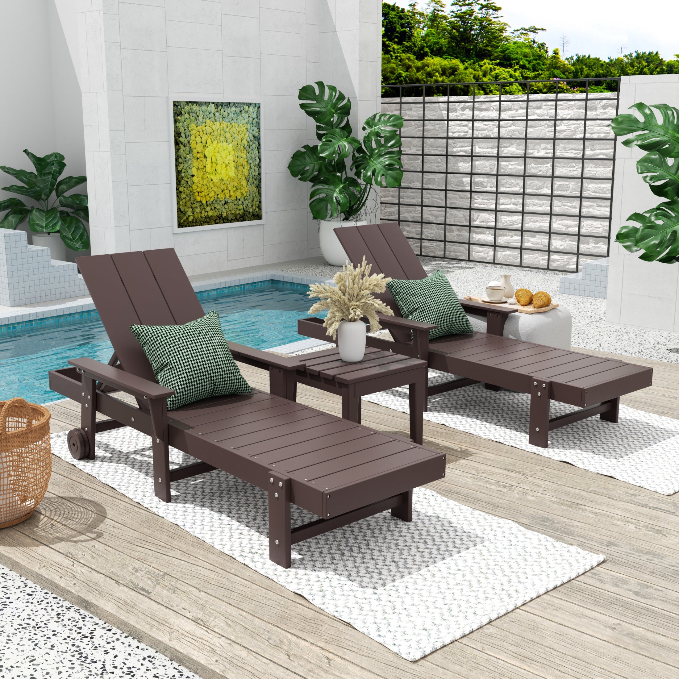 Palms Modern Poly Reclining Chaise Lounge Set with Side Table