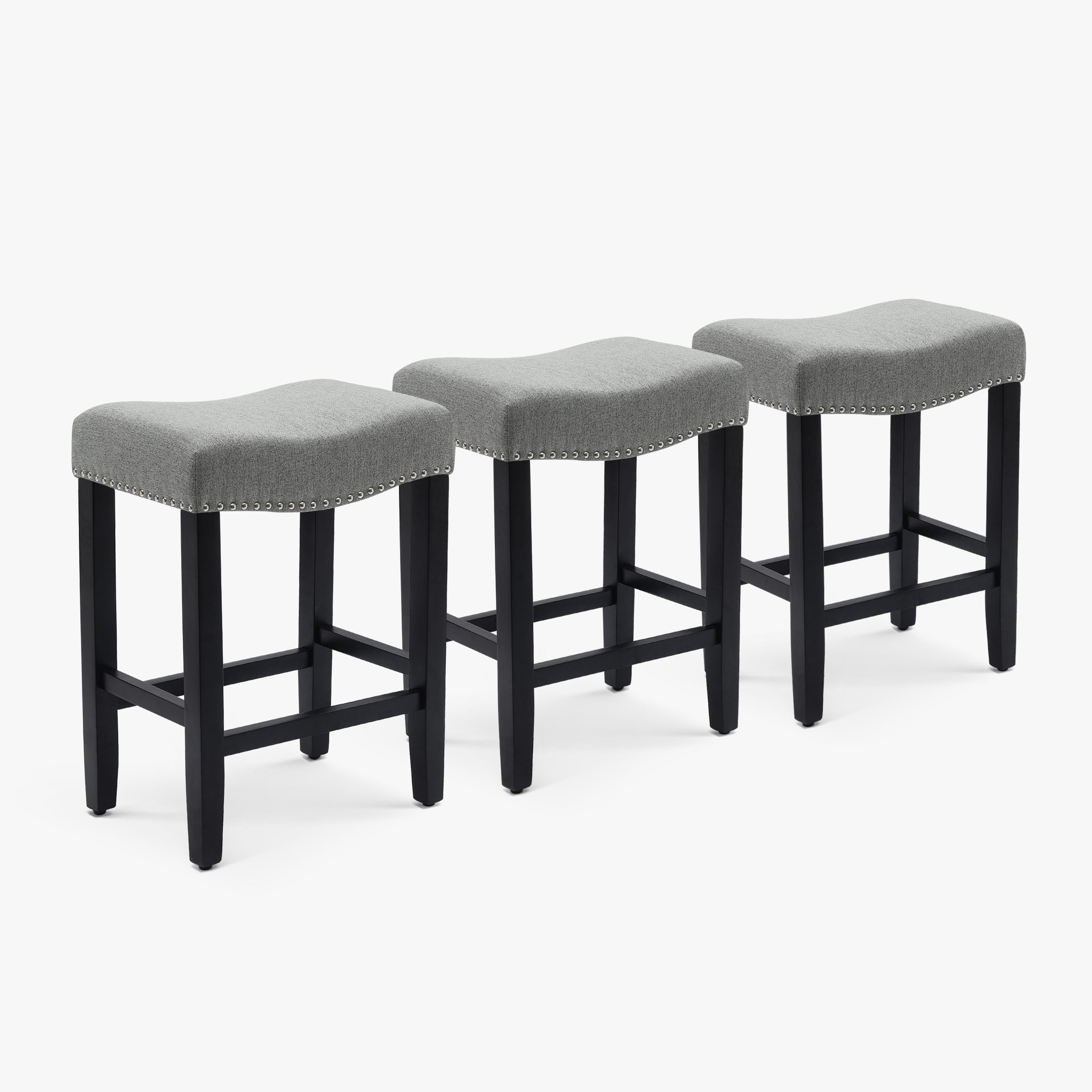 Bulmon 24" Upholstered Saddle Seat Black Counter Stool (Set of 3)