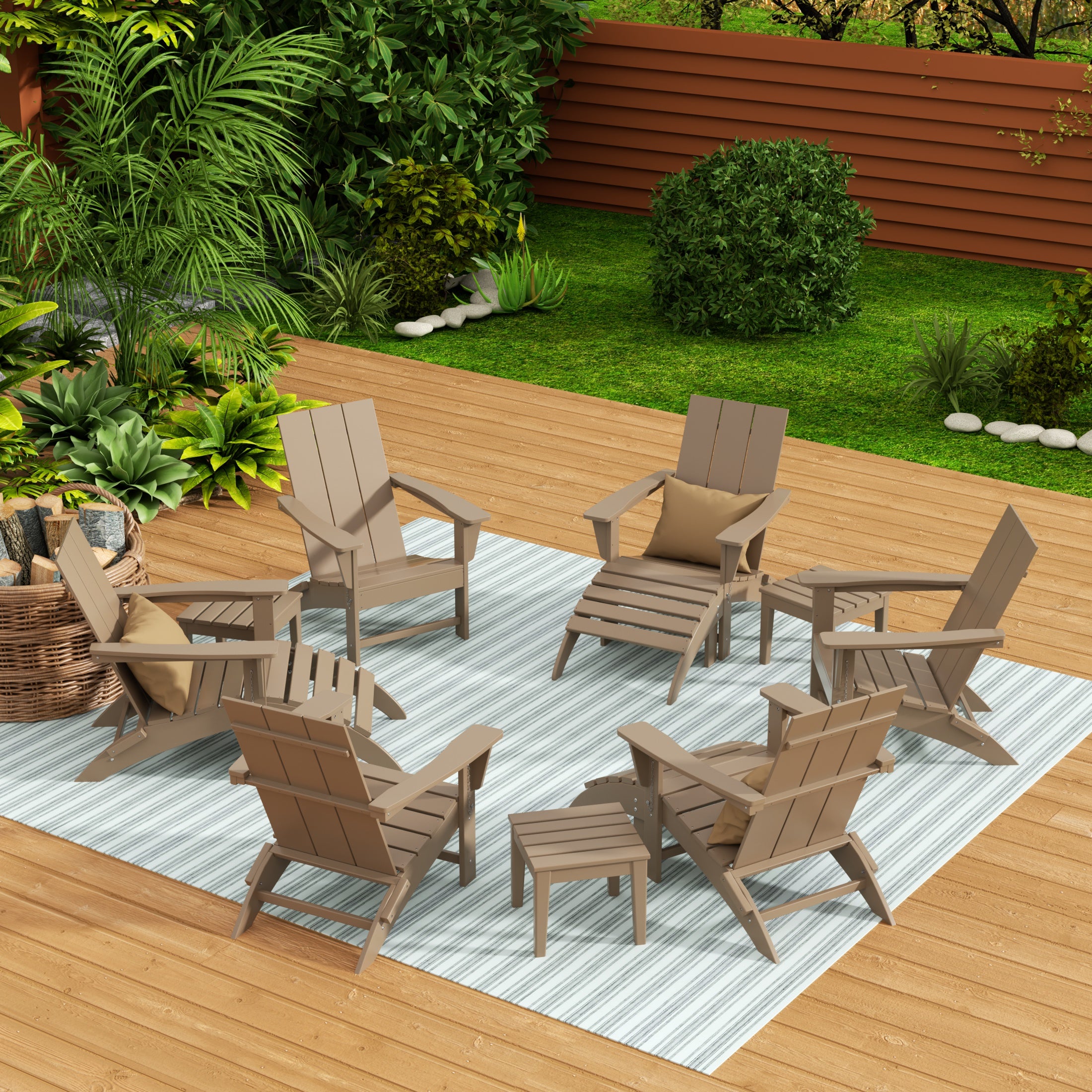 Palms 12-Piece Modern Poly Folding Adirondack Chair with Ottoman and Side Table