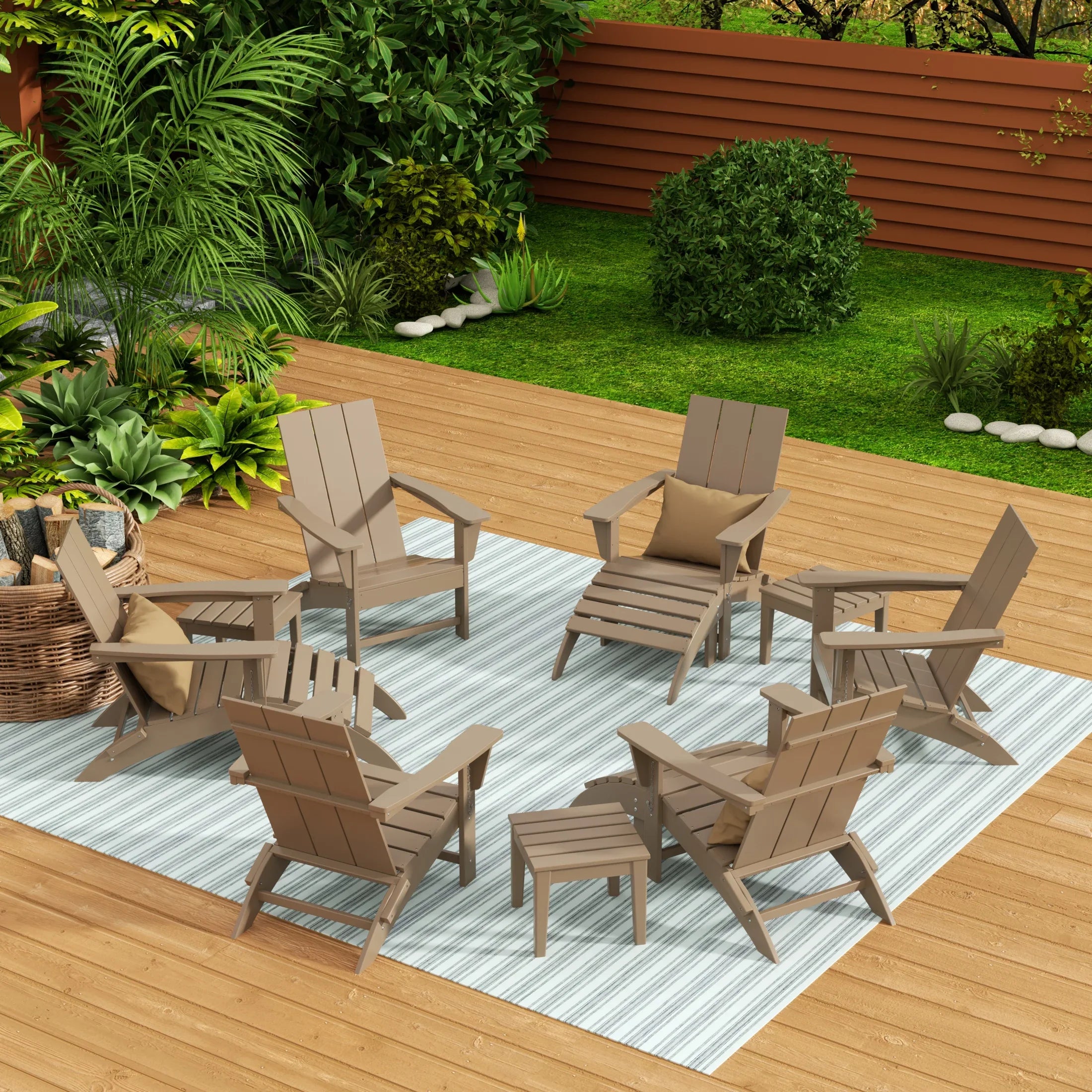 Palms 12-Piece Modern Poly Folding Adirondack Chair with Ottoman and Side Table