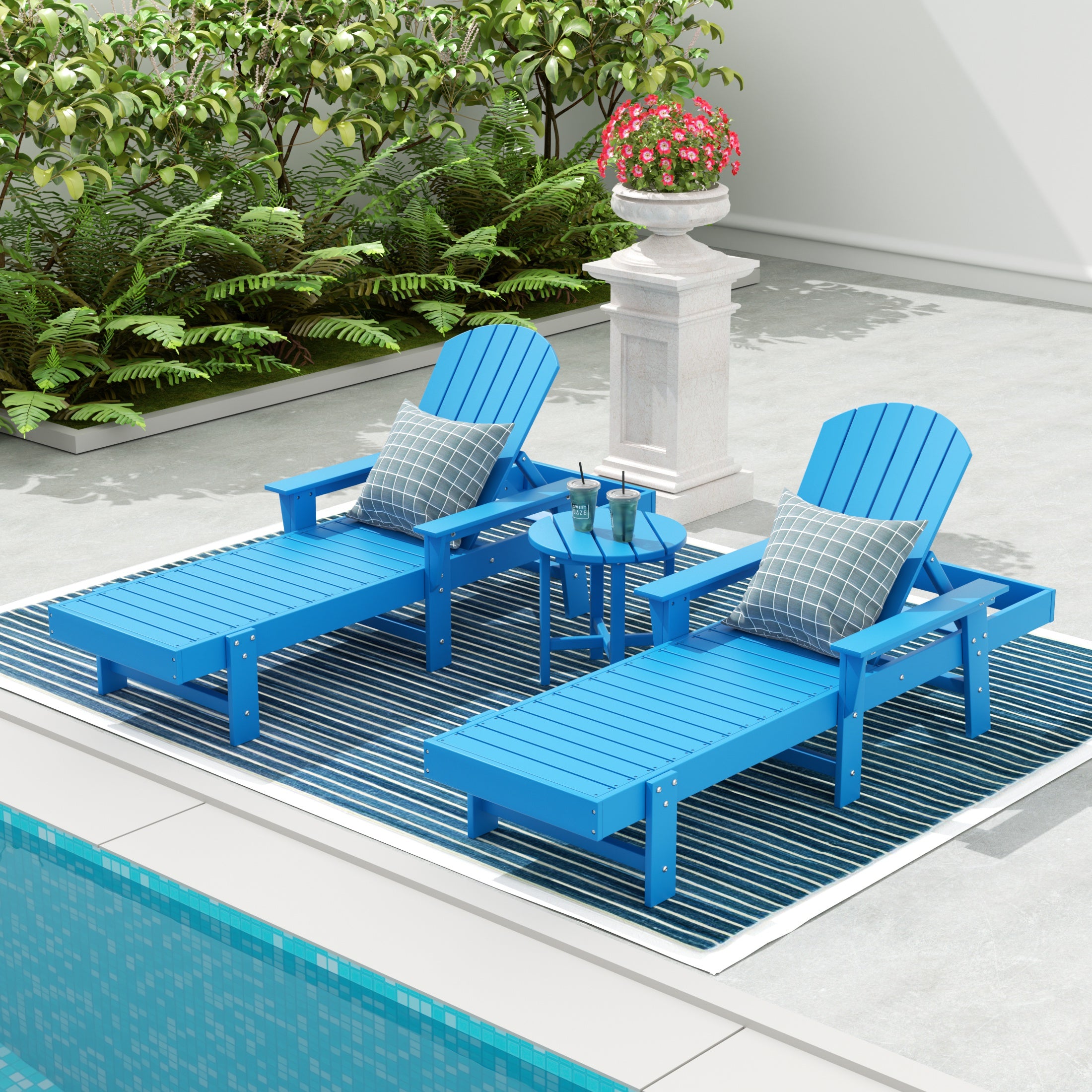 Portside 3 Piece Adirondack Poly Reclining Chaise Lounge With Arms