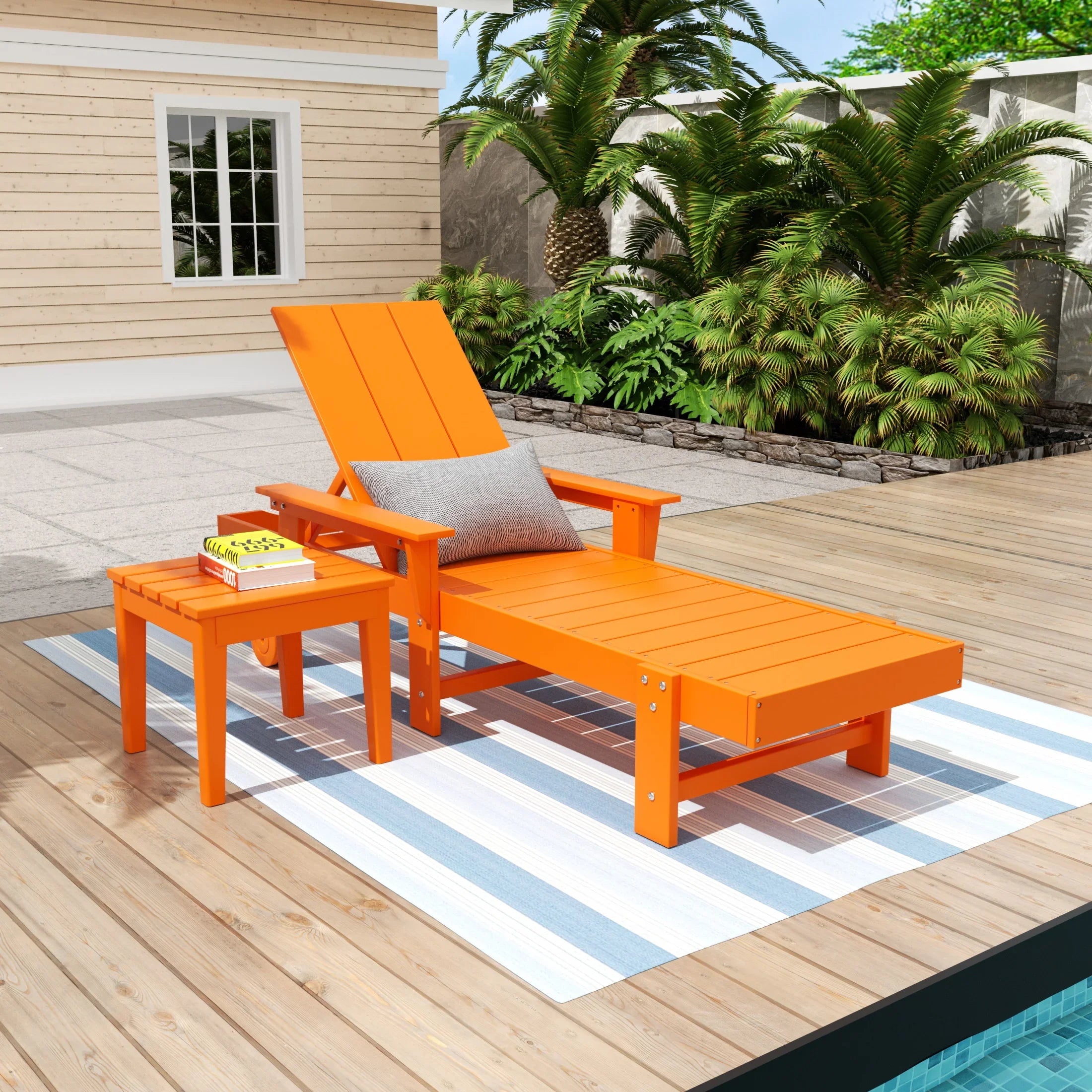 Palms Modern Reclining Chaise Lounge with Side Table 2-Piece Set