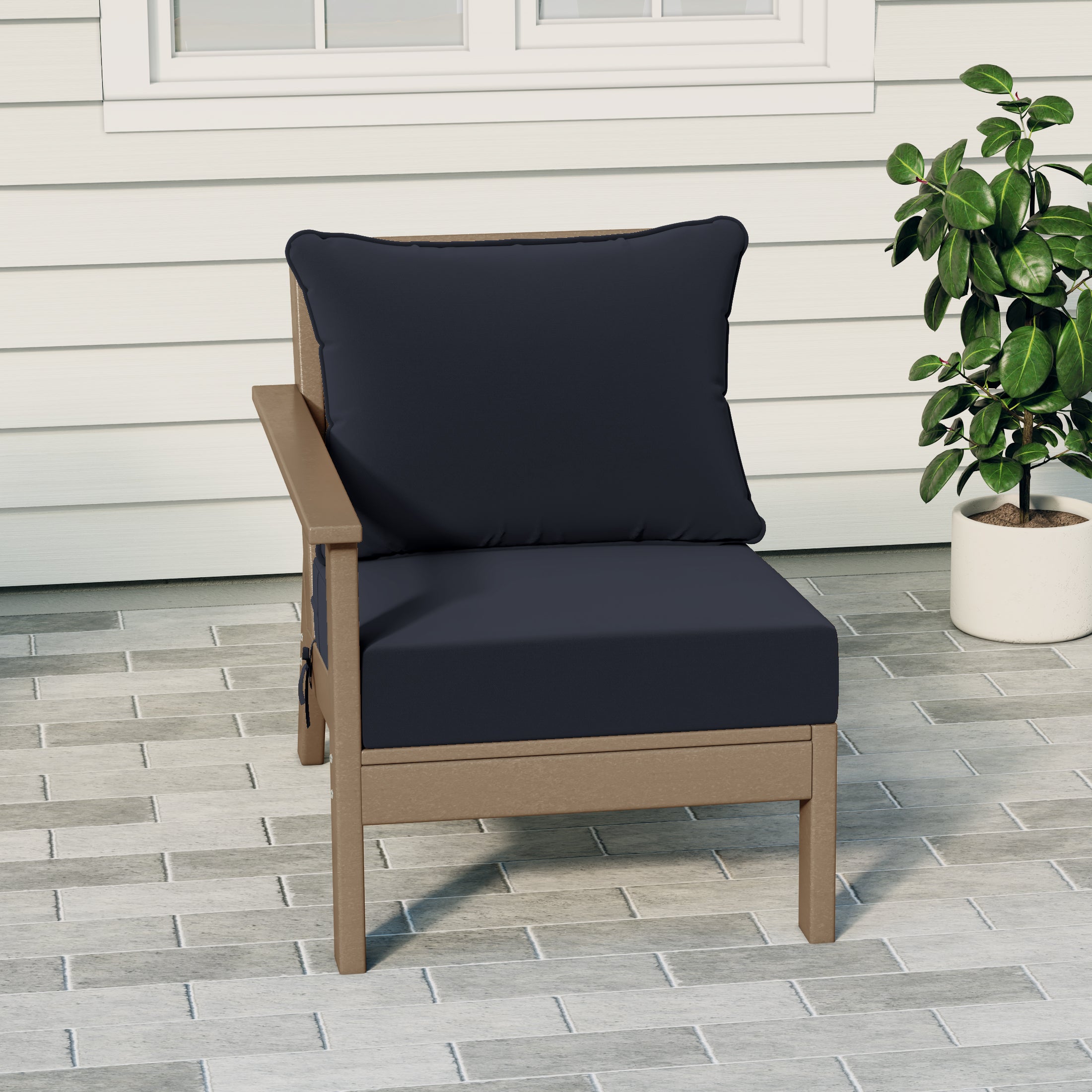 Portsmouth Outdoor Patio HDPE Left Arm Sectional Corner Club Chair with Patio Cushions