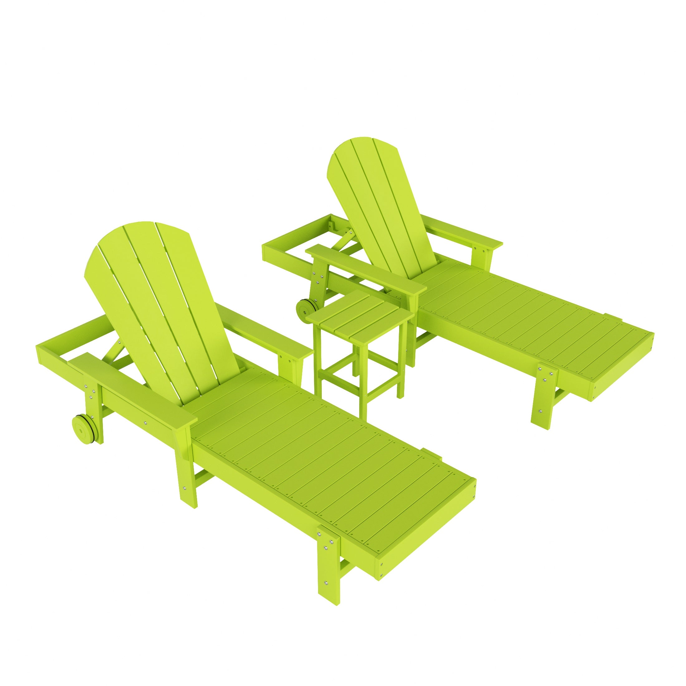 Paradise 3 Piece Adirondack Reclining Chaise Lounge With Arms & Wheels