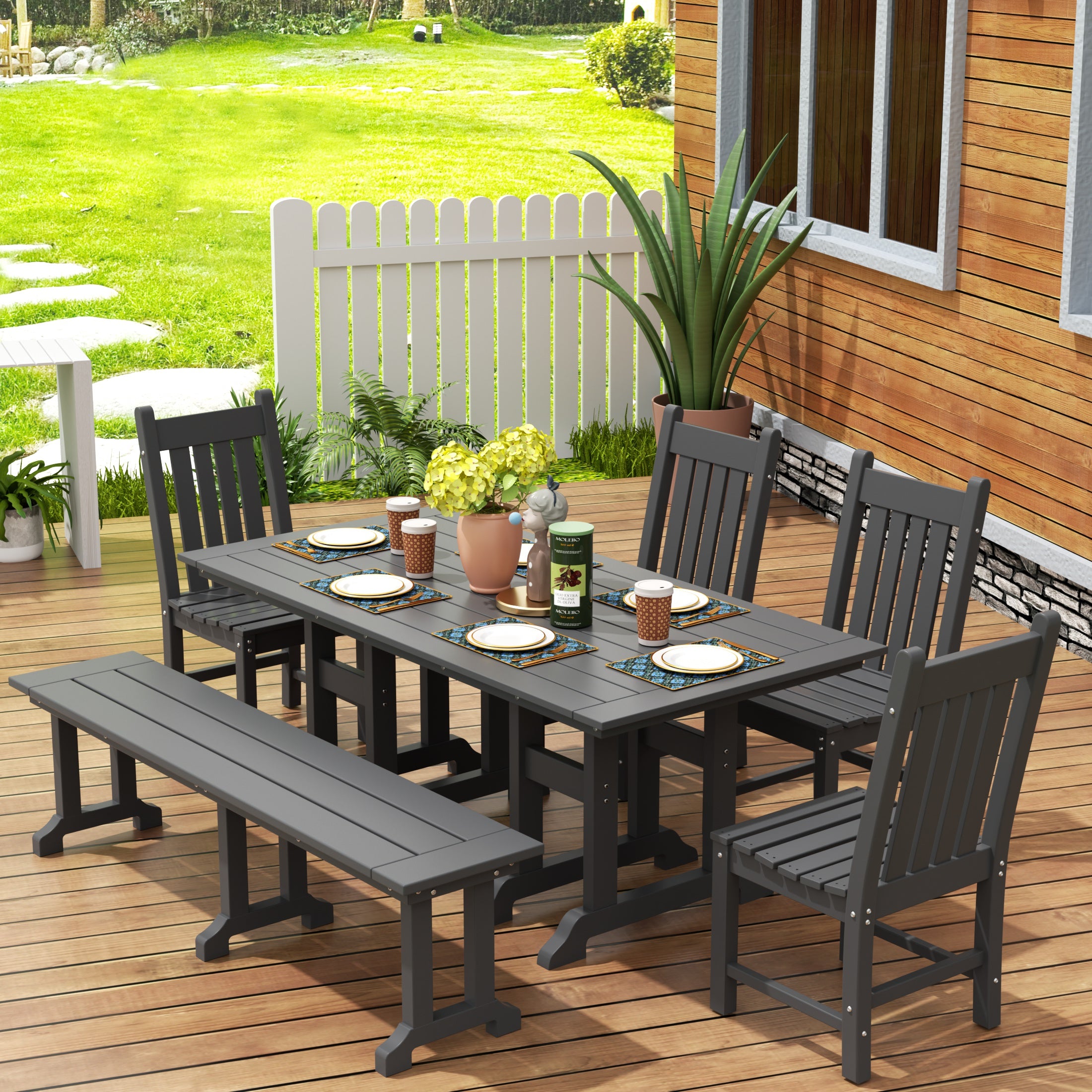 Paradise 6-Piece Outdoor Patio Dining Set Outdoor Table and Bench Chair Set