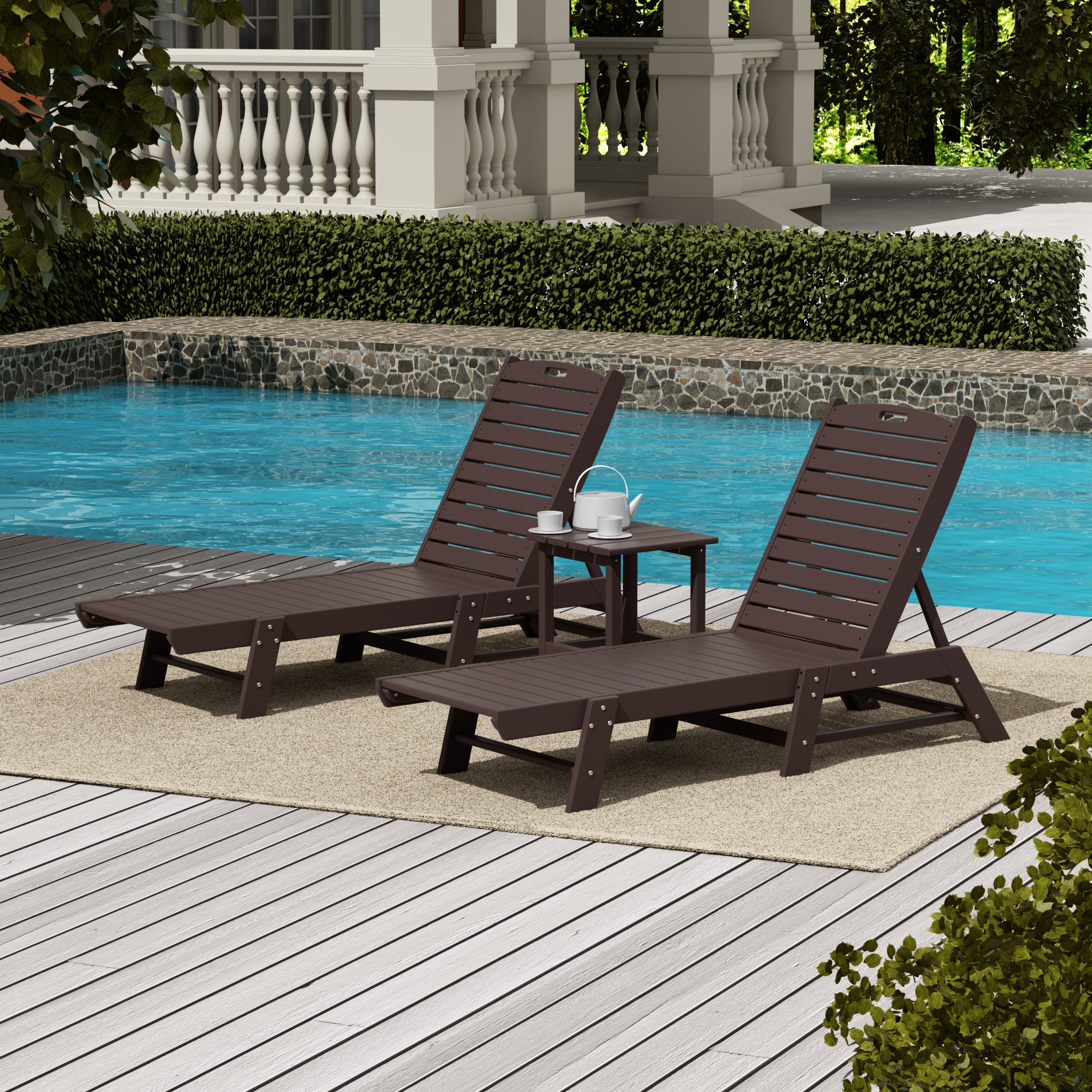 Paradise Poly Reclining Outdoor Patio Chaise Lounge Chair with Side Table Set