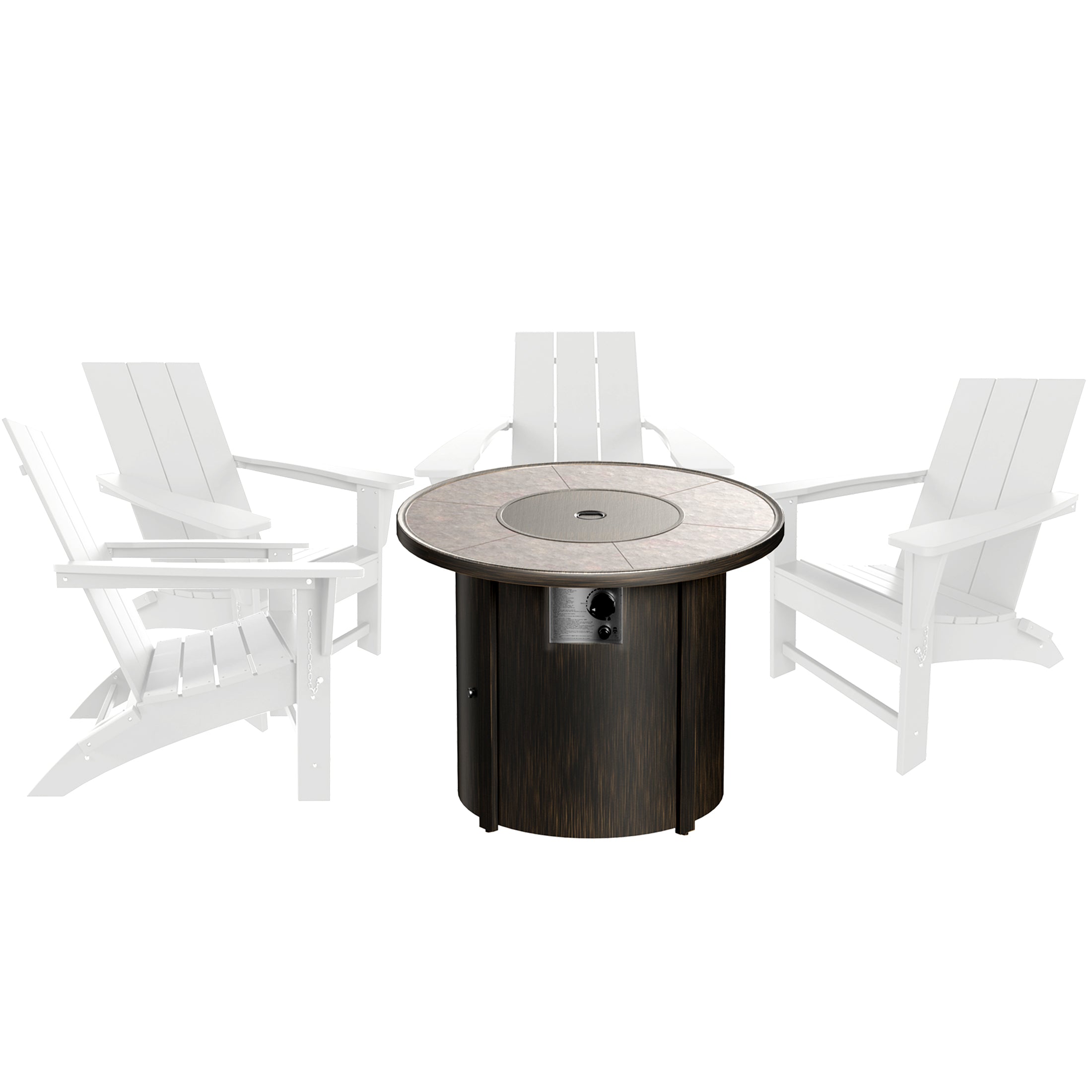 Palms Modern Folding Poly Adirondack Chair With Round Fire Pit Table