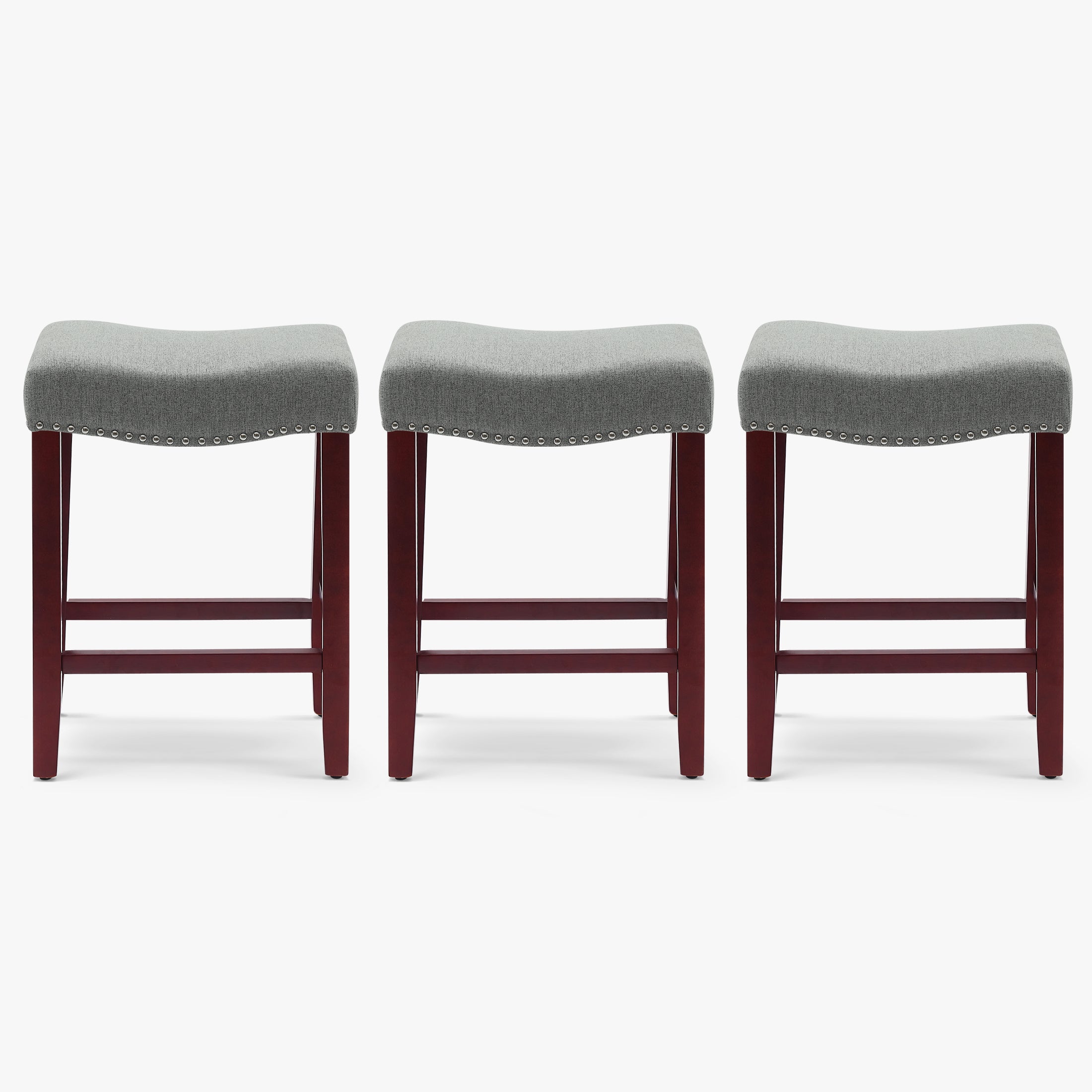 Bulmon 24" Upholstered Saddle Seat Cherry Counter Stool (Set of 3)