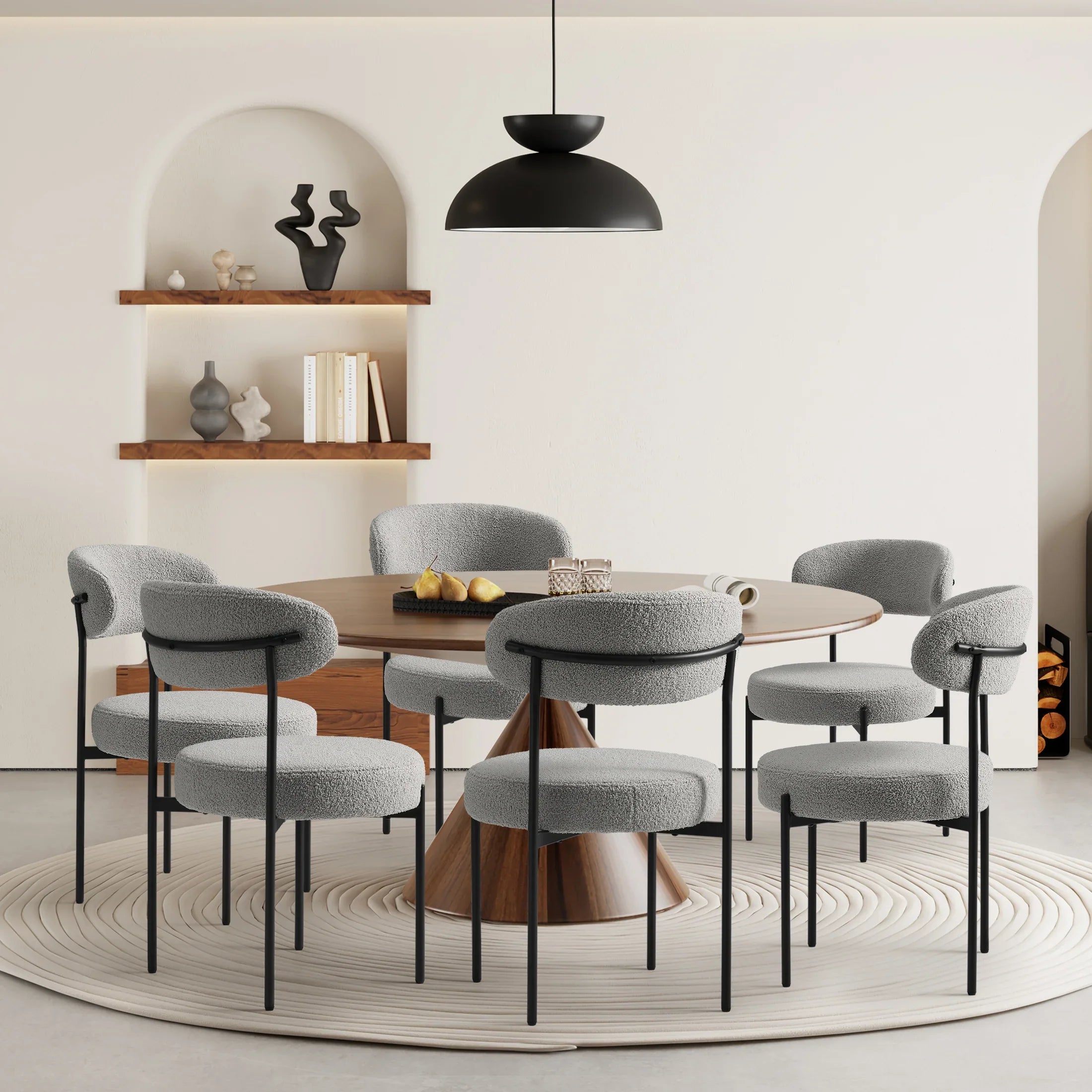 Celine Mid-Century Modern Upholstered Sherpa Round Dining Chairs (Set of 6)
