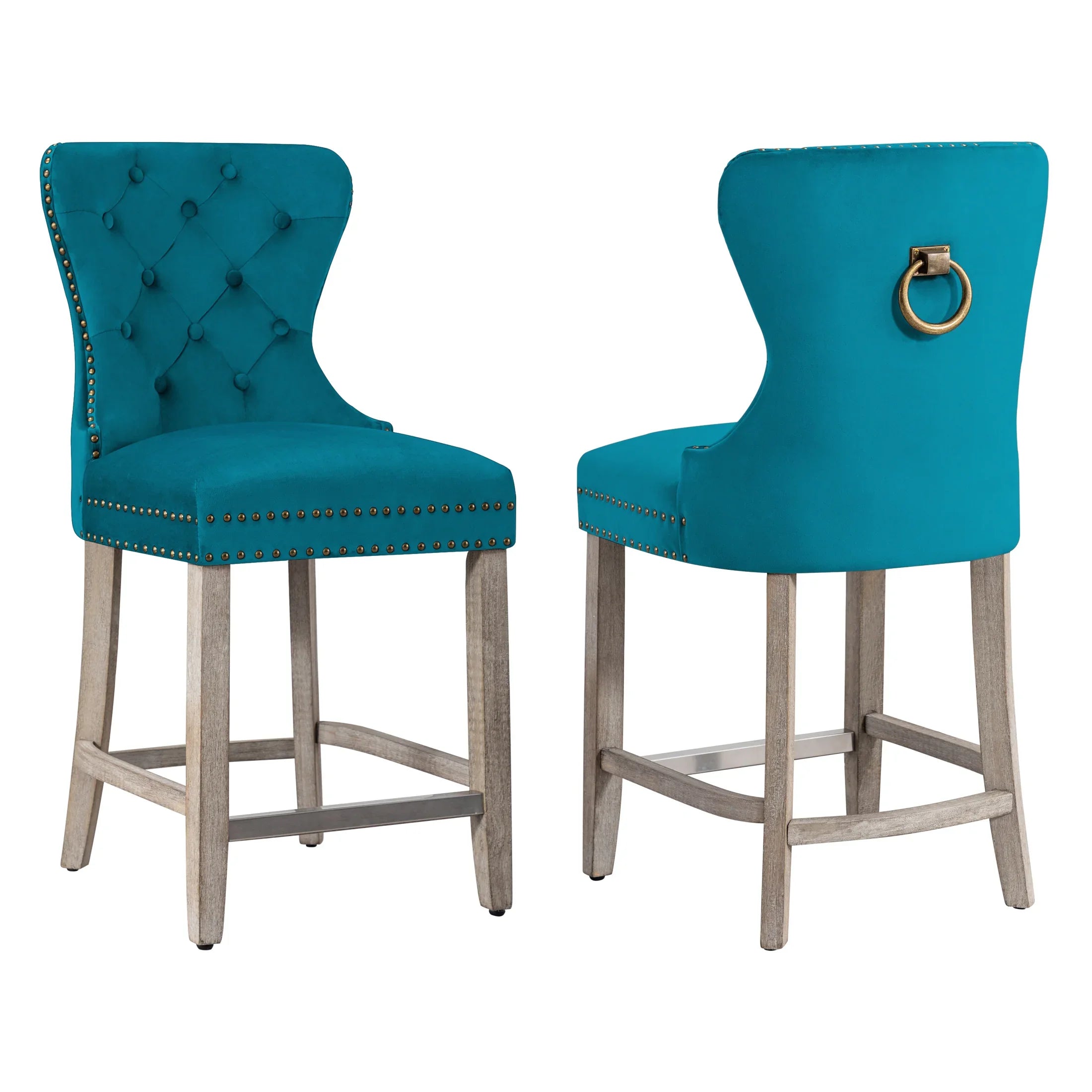 Hank 24" Tufted Velvet Counter Stool (Set of 2), Antique Gray