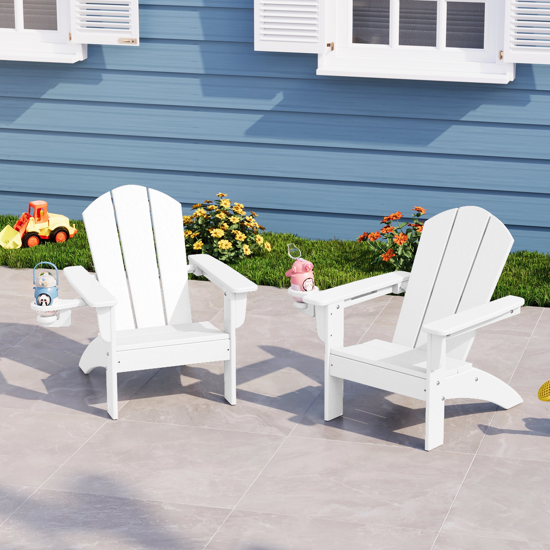 Paradise Kids Outdoor HDPE Plastic Adirondack Patio Chairs with Cup Holders (Set of 2)