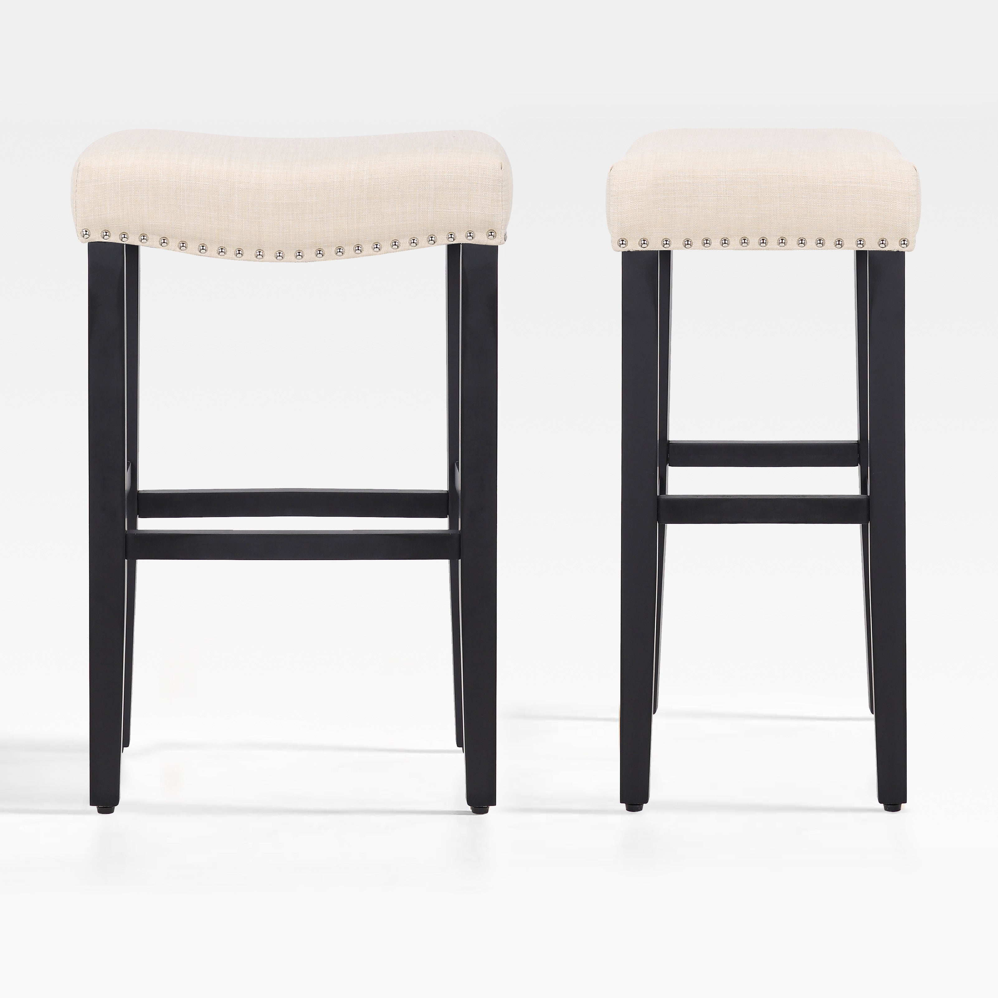 Bulmon 29" upholstered nail head bar counter stools with Black color legs (2 piece set)