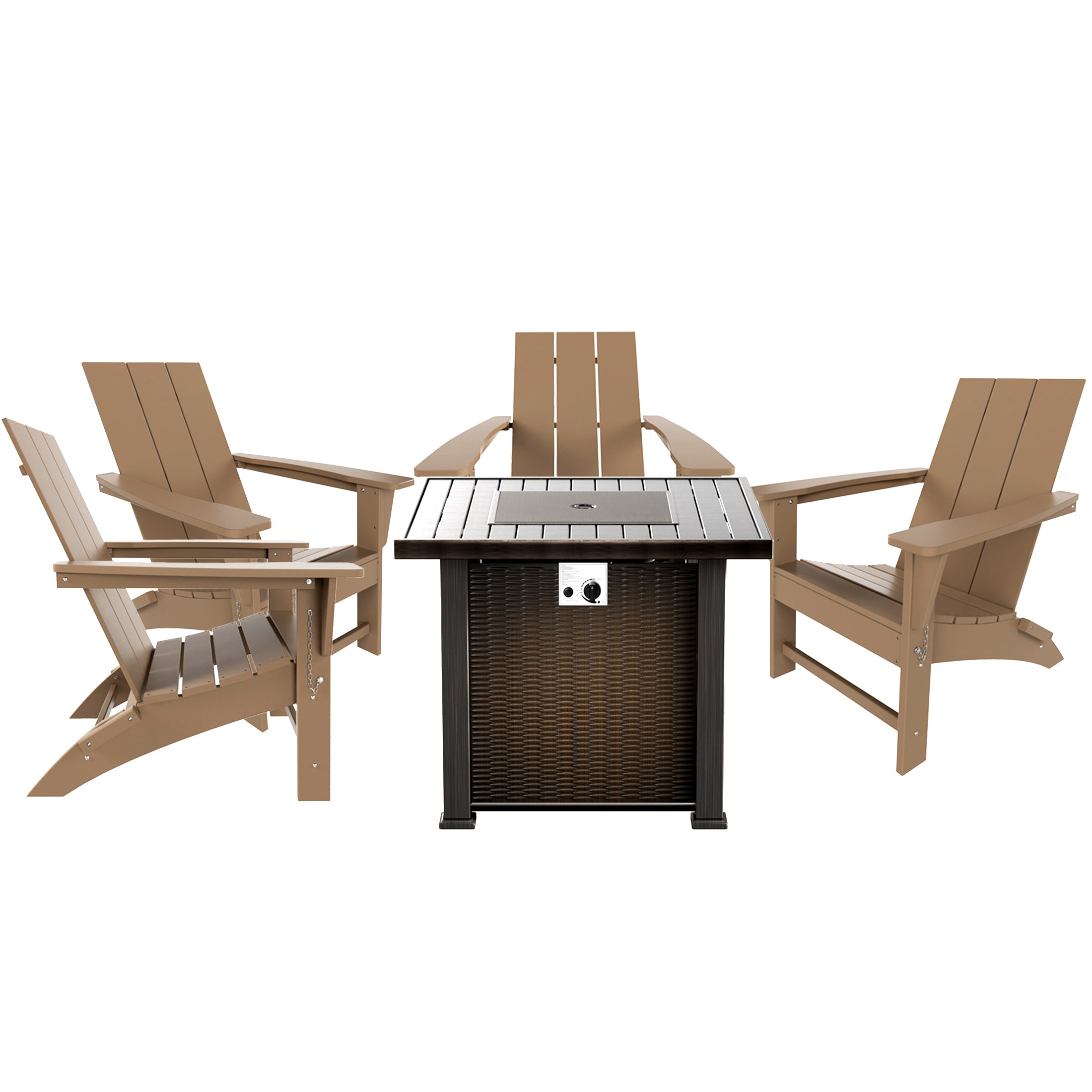 Palms Modern Folding Poly Adirondack Chair With Square Fire Pit Table