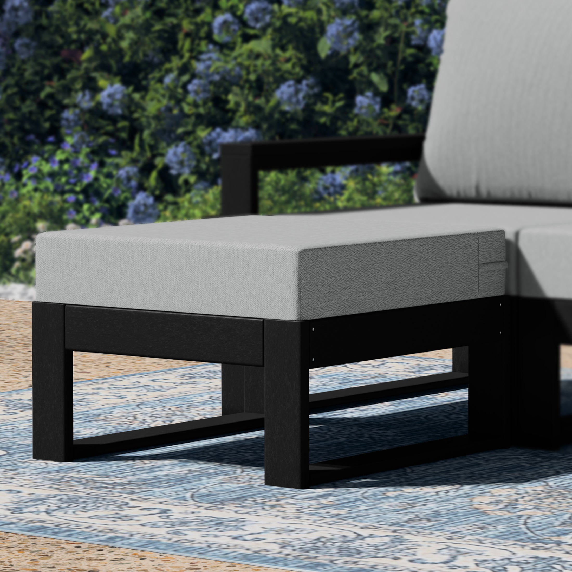 Rockaway Outdoor HDPE Patio Ottoman with Waterproof Olefin Cushions