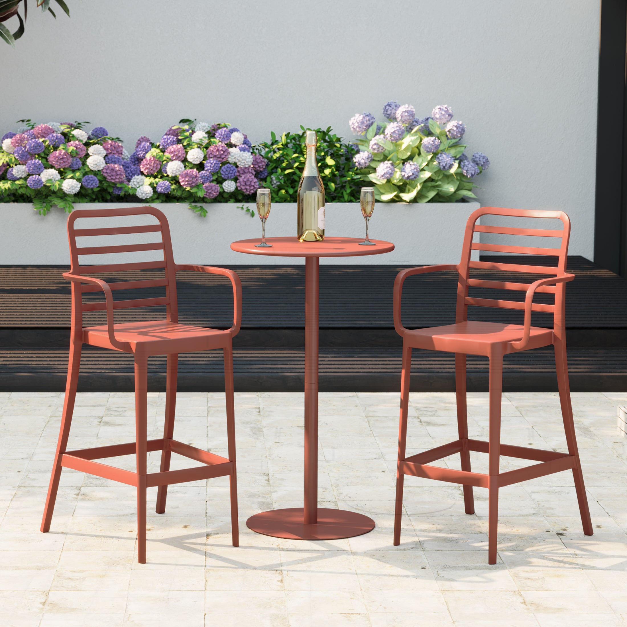 Sunshine 2-Person Adjustable Round Bar Table with Stackable Bar Stools Dining Set