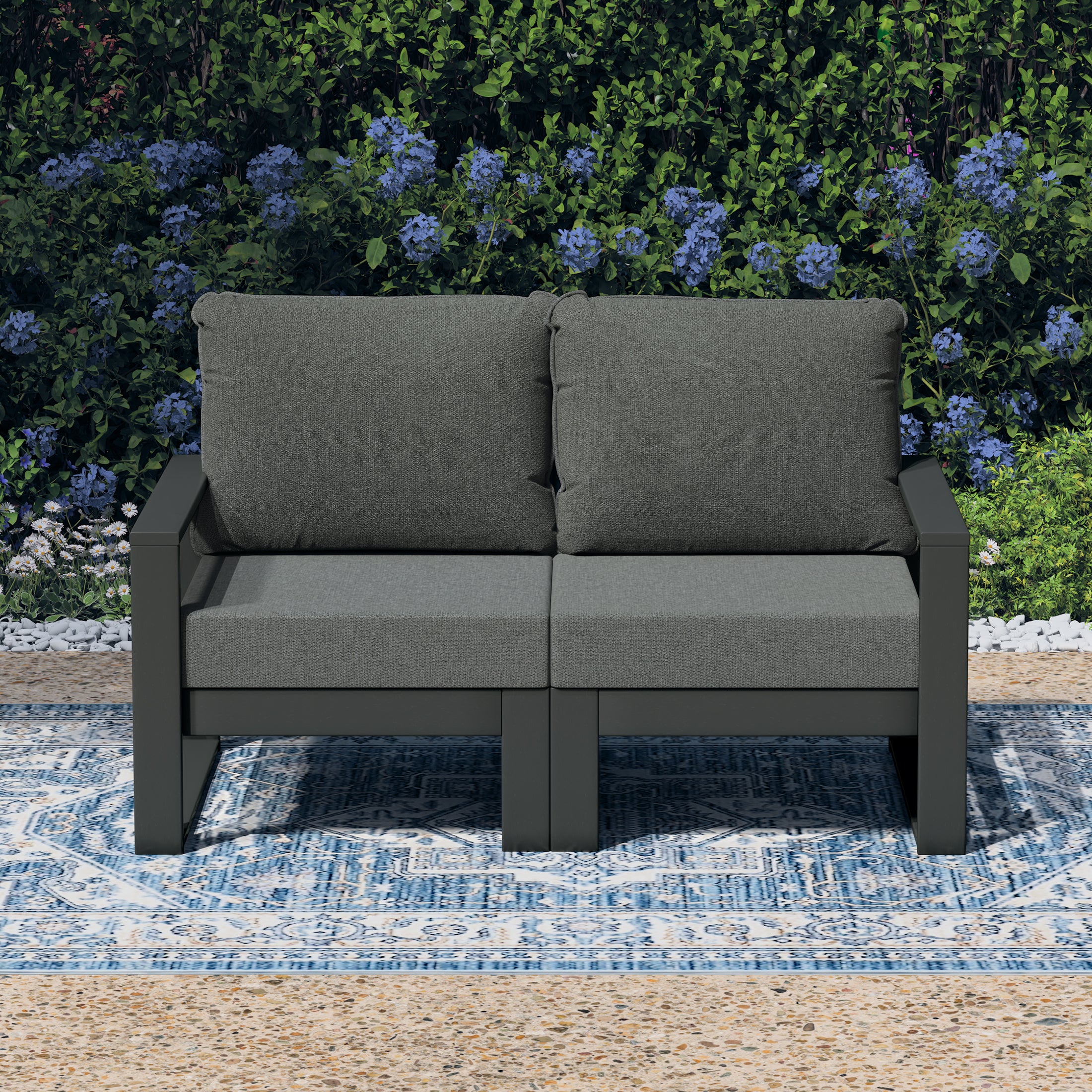 Rockaway Outdoor HDPE All-Weather Modern Patio Loveseat with Waterproof Cushions