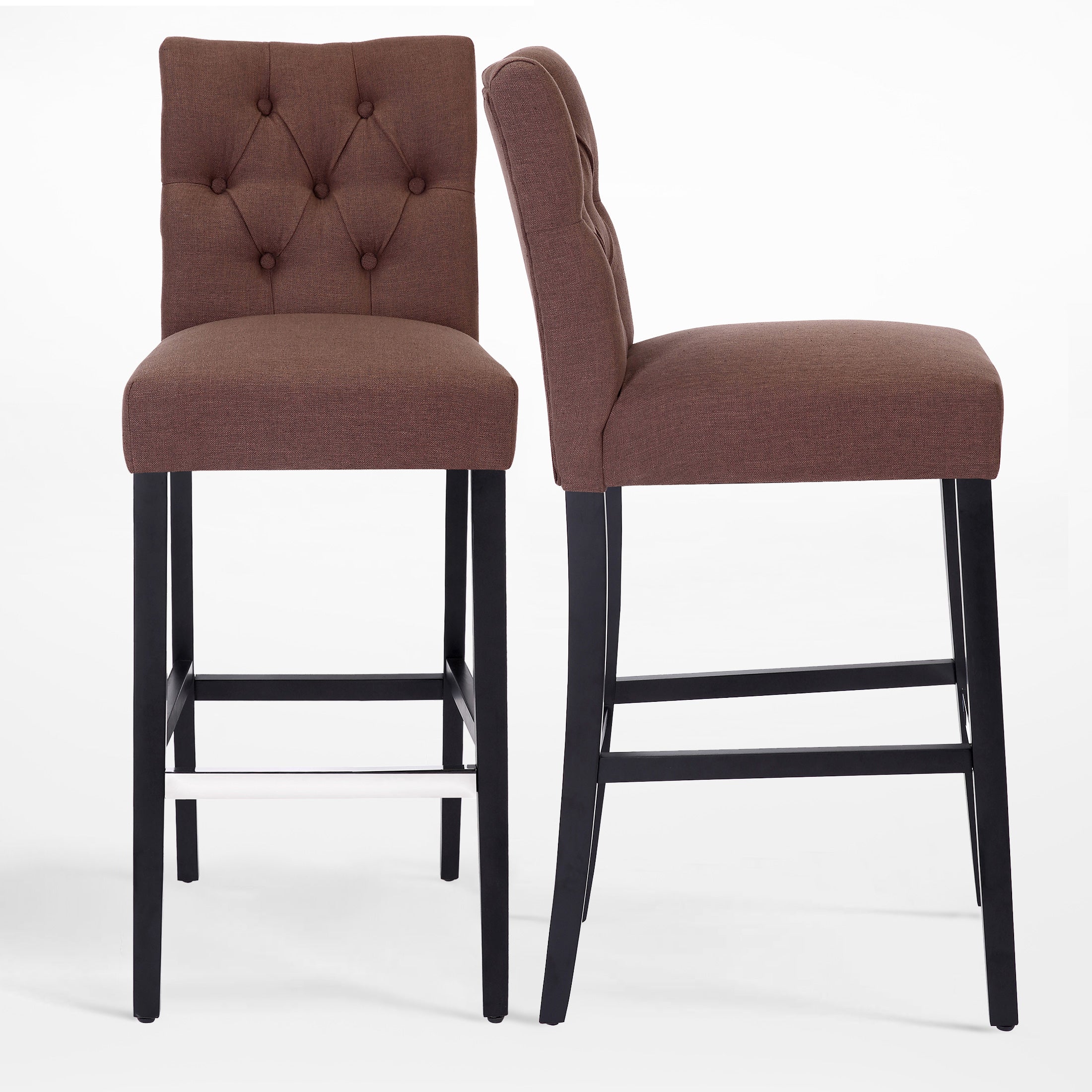 Bellmount 29" Linen Fabric Tufted Bar Stool (Set of 2),Black