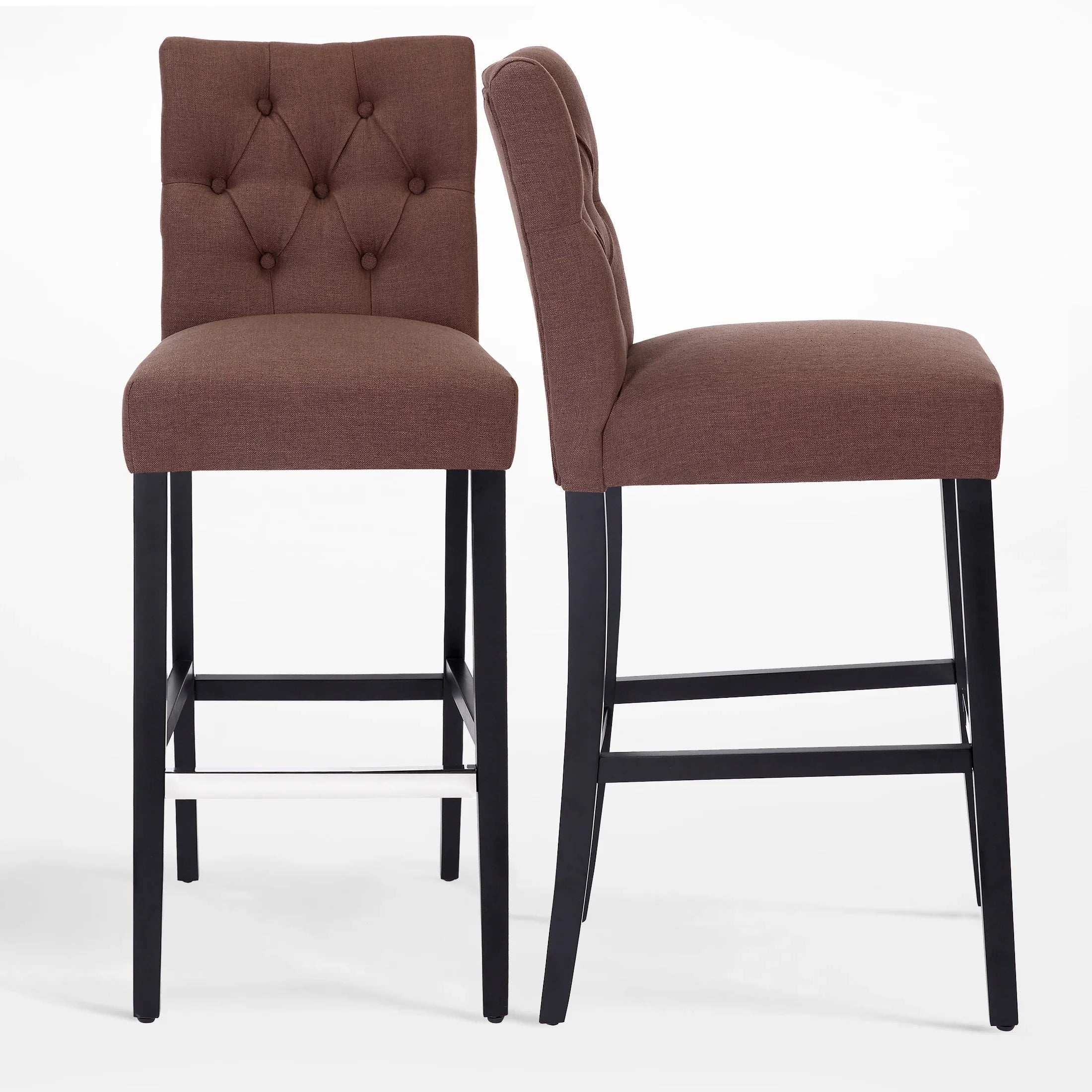 Bellmount 29" Linen Fabric Tufted Bar Stool (Set of 2),Black