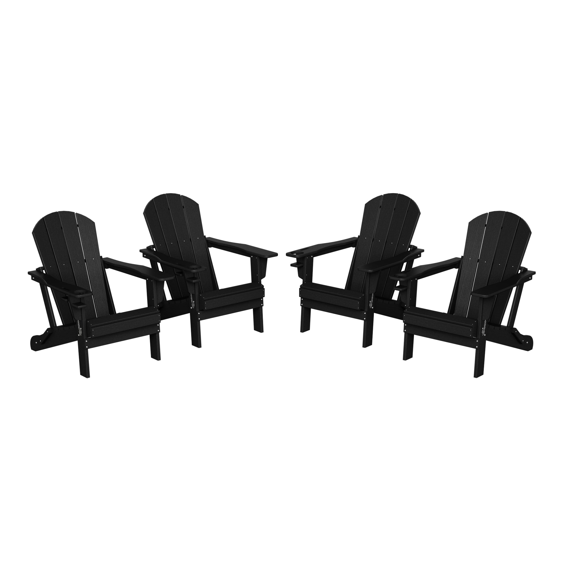 Rockport Outdoor Patio HDPE Resin Folding Adirondack Chairs With Cup Holder and Phone Holder (Set of Four)