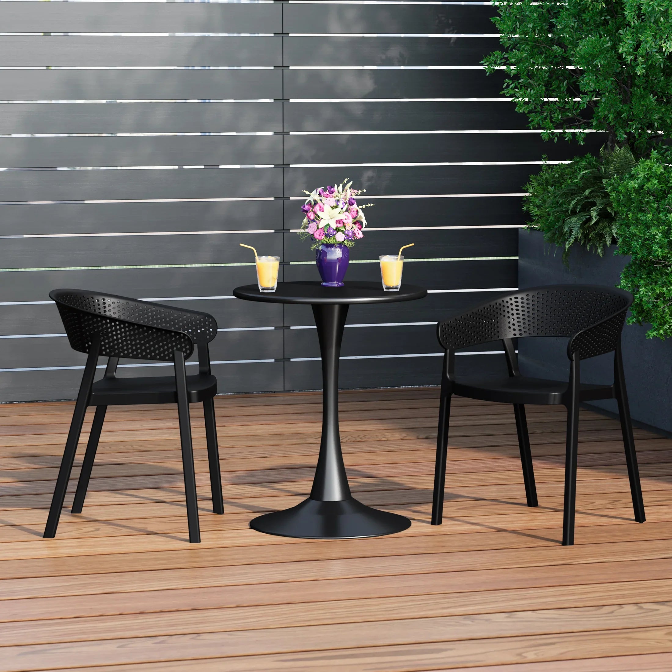 Sunshine Outdoor Modern Stackable Plastic Resin Patio Dining Armchair (Set of 2)