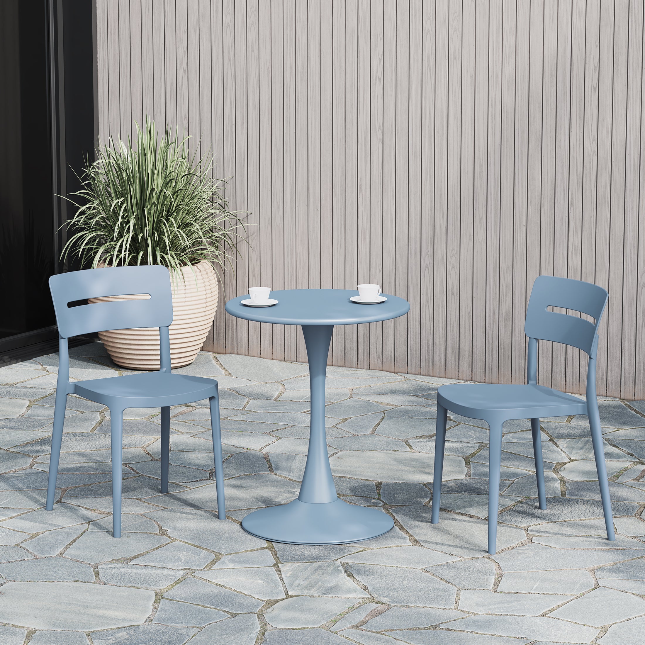 Sunshine Outdoor Modern Stackable Plastic Patio Dining Chairs (Set of 2)