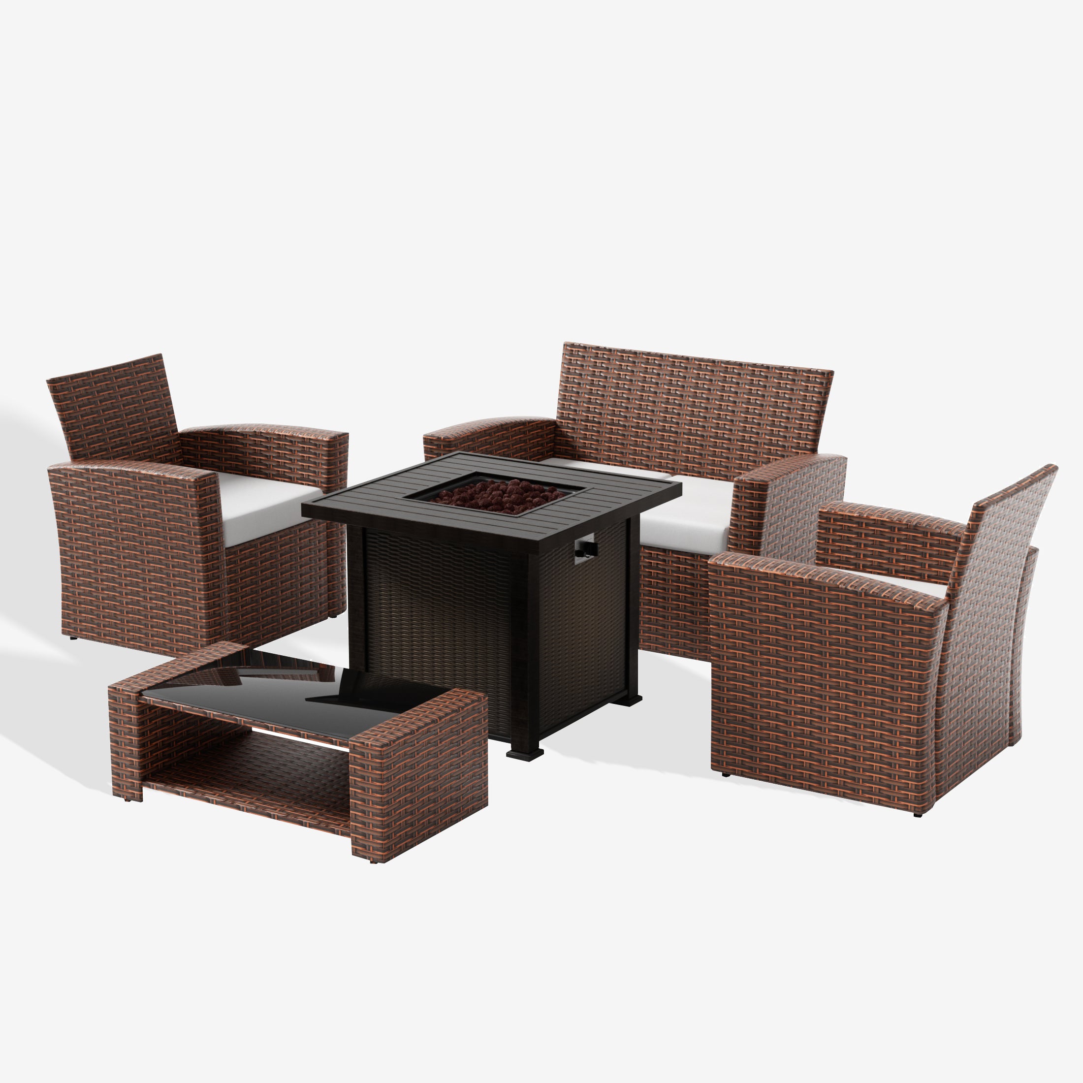 Wynston 4-Piece Conversation Outdoor Patio Sofa Set with Square Fire Pit Table, Gray