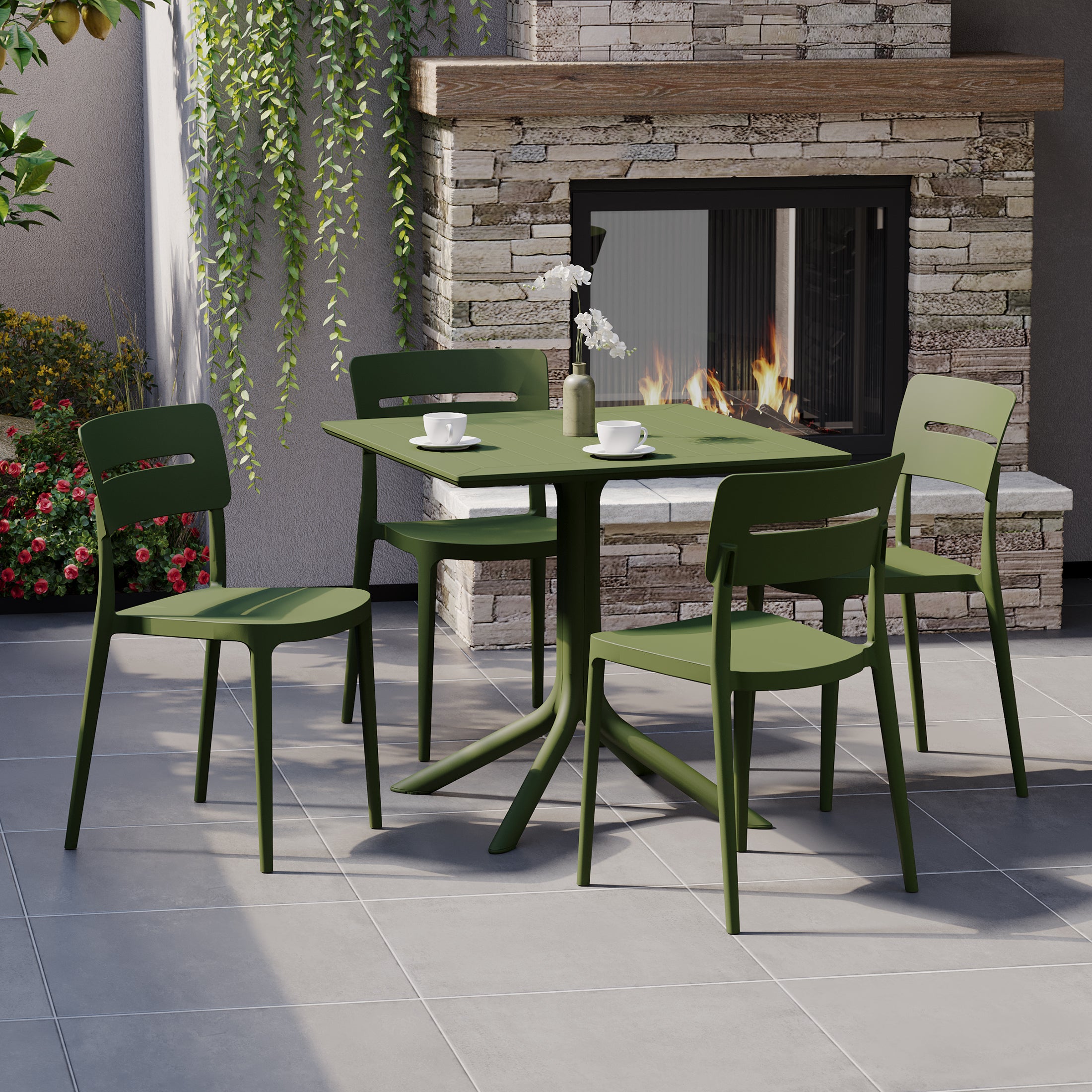 Sunshine Modern 5-Piece Resin Patio Dining Table Set with Stackable Patio Dining Chairs