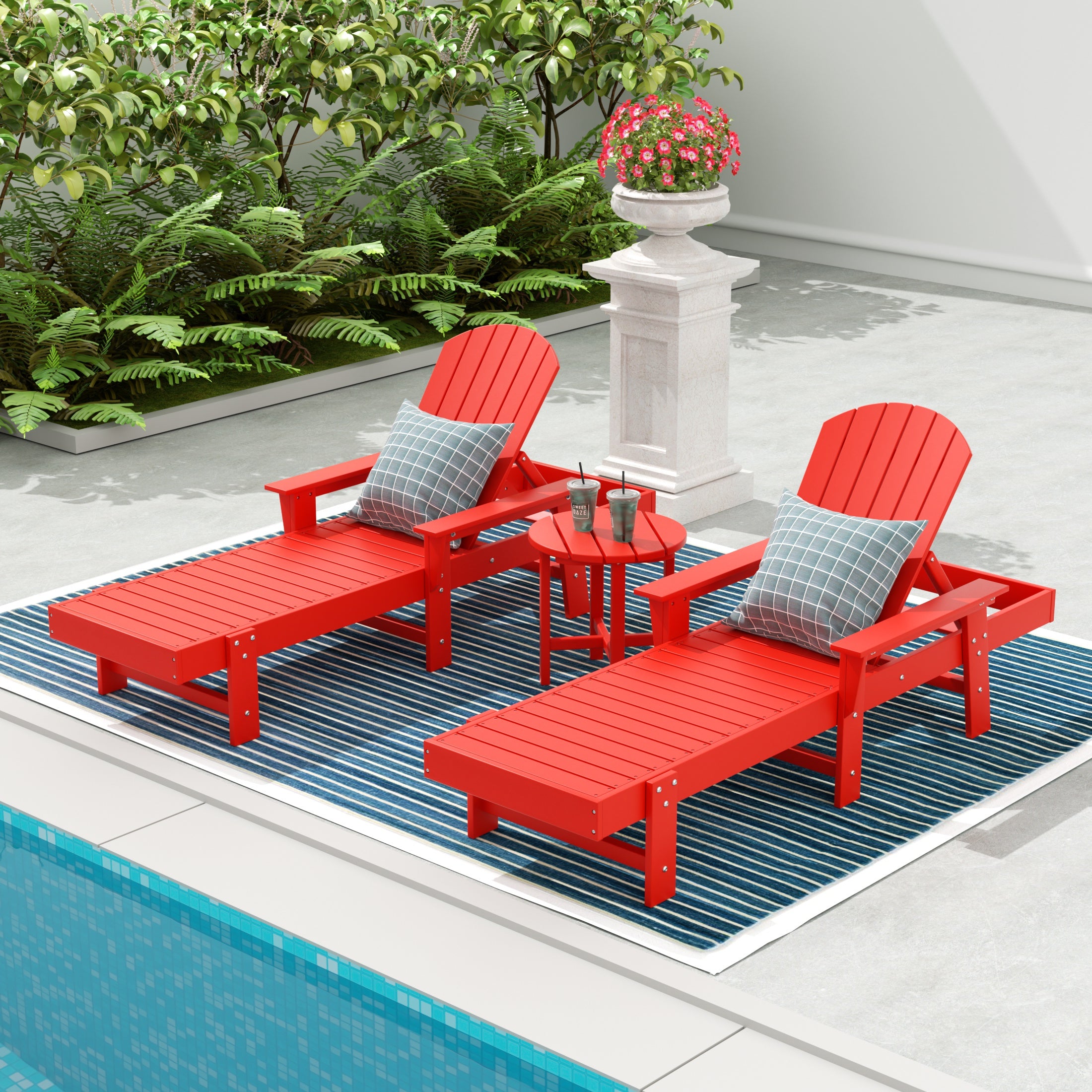 Portside 3 Piece Adirondack Poly Reclining Chaise Lounge With Arms