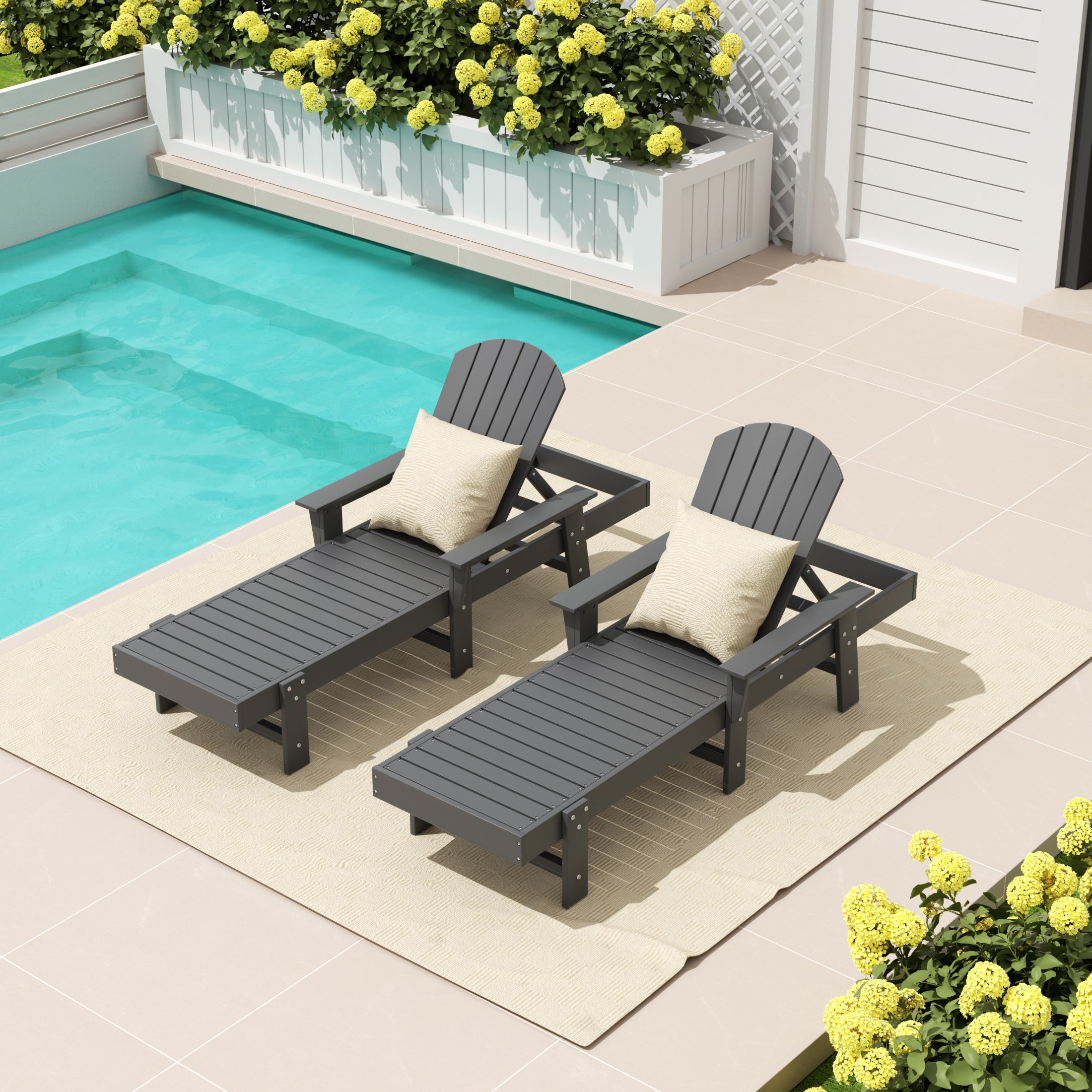 Portside 2 Piece Adirondack Poly Reclining Chaise Lounge With Arms