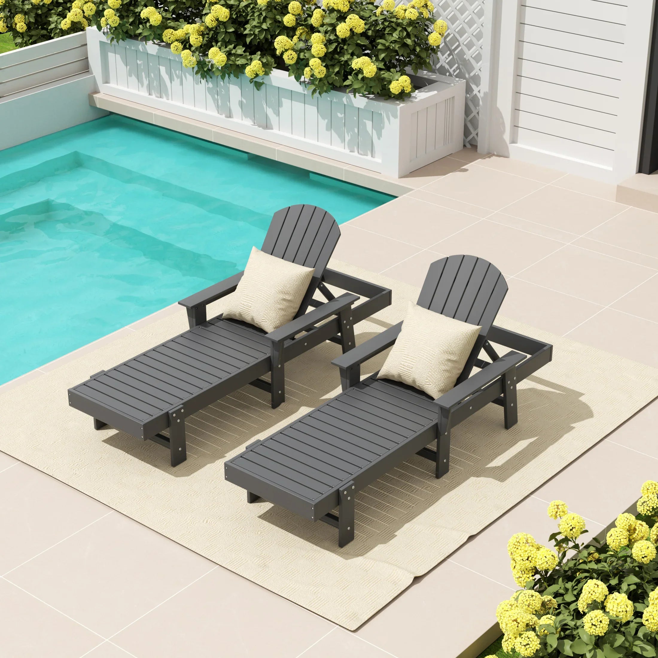 Portside 2 Piece Adirondack Poly Reclining Chaise Lounge With Arms