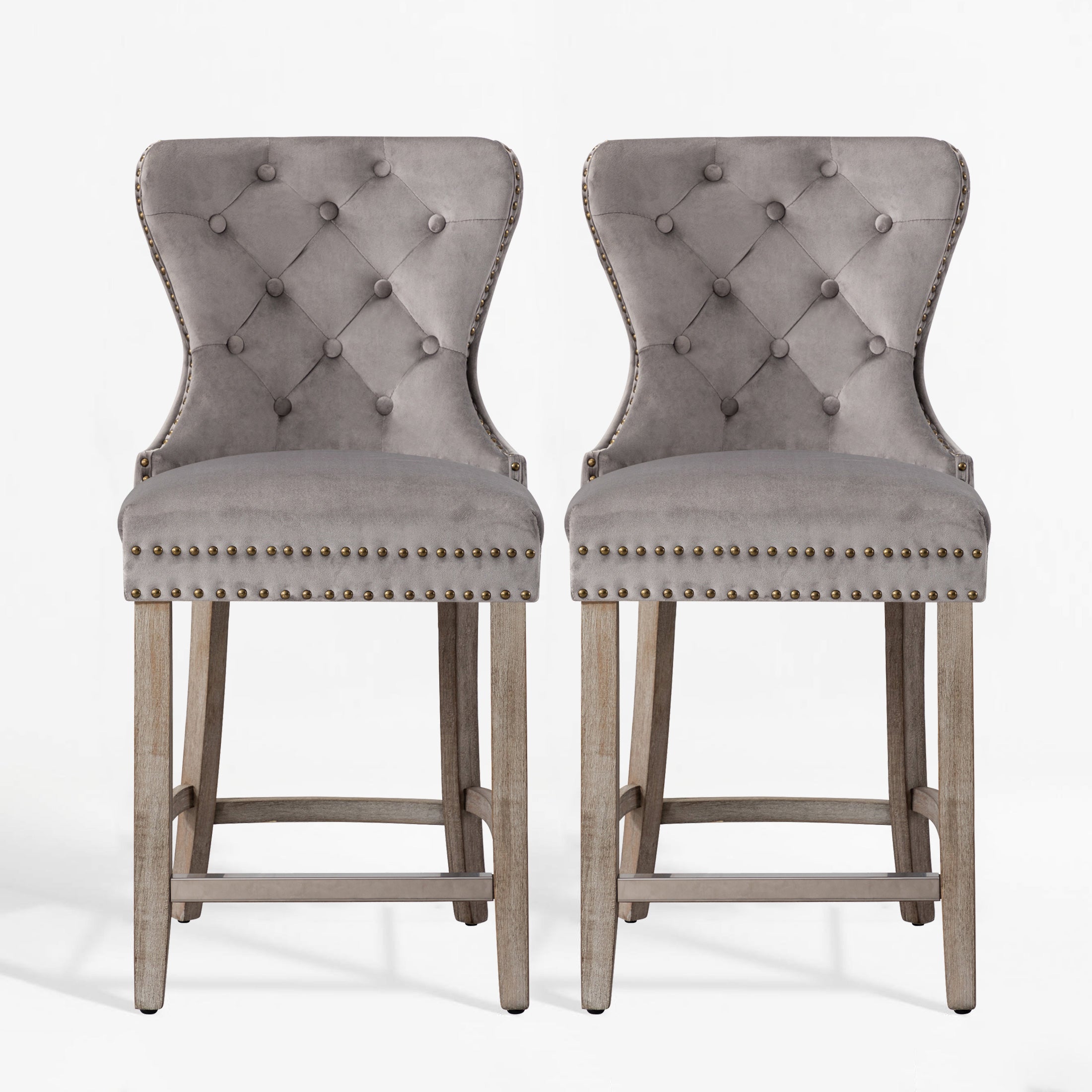 Hank 24" Tufted Velvet Counter Stool (Set of 2), Antique Gray