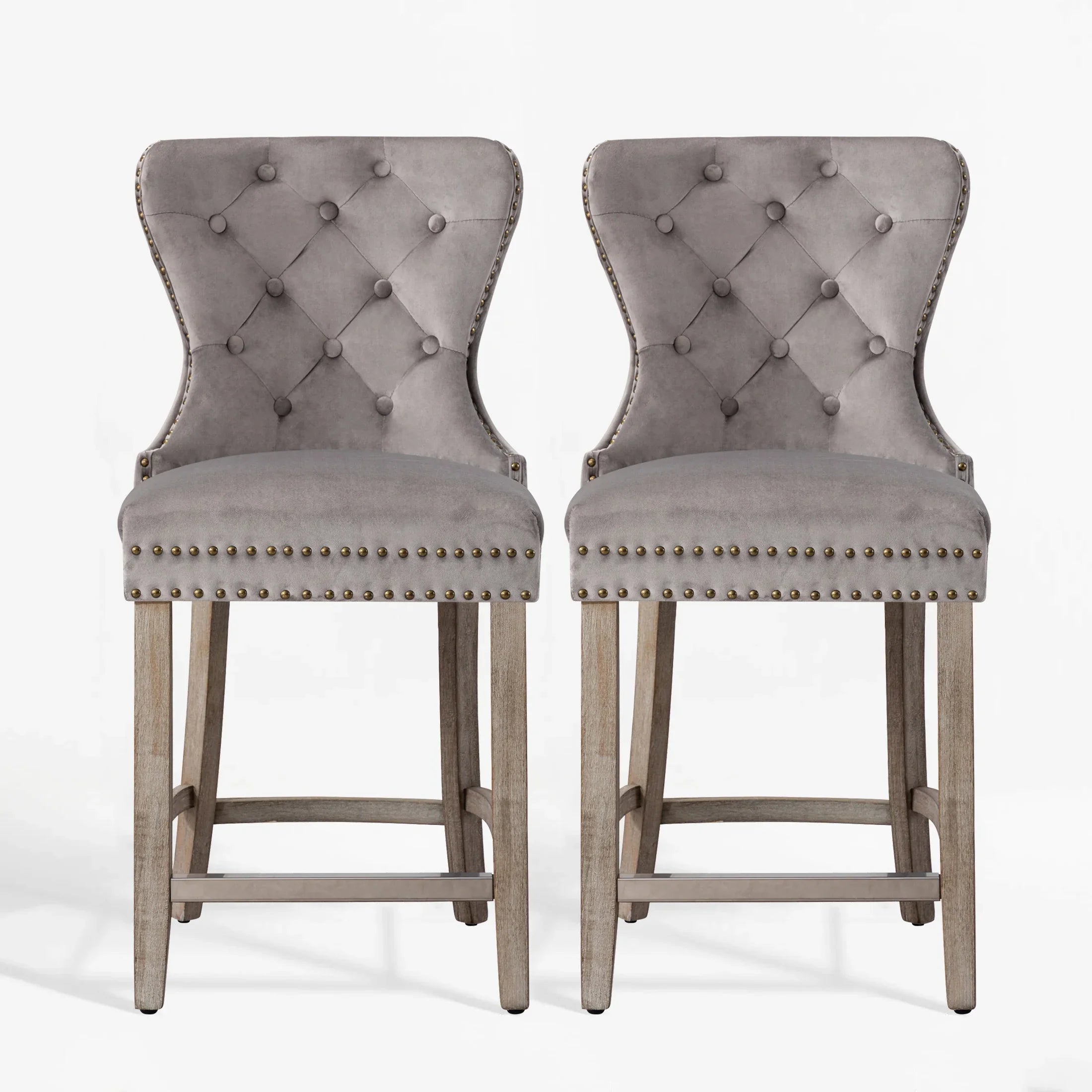 Hank 24" Tufted Velvet Counter Stool (Set of 2), Antique Gray