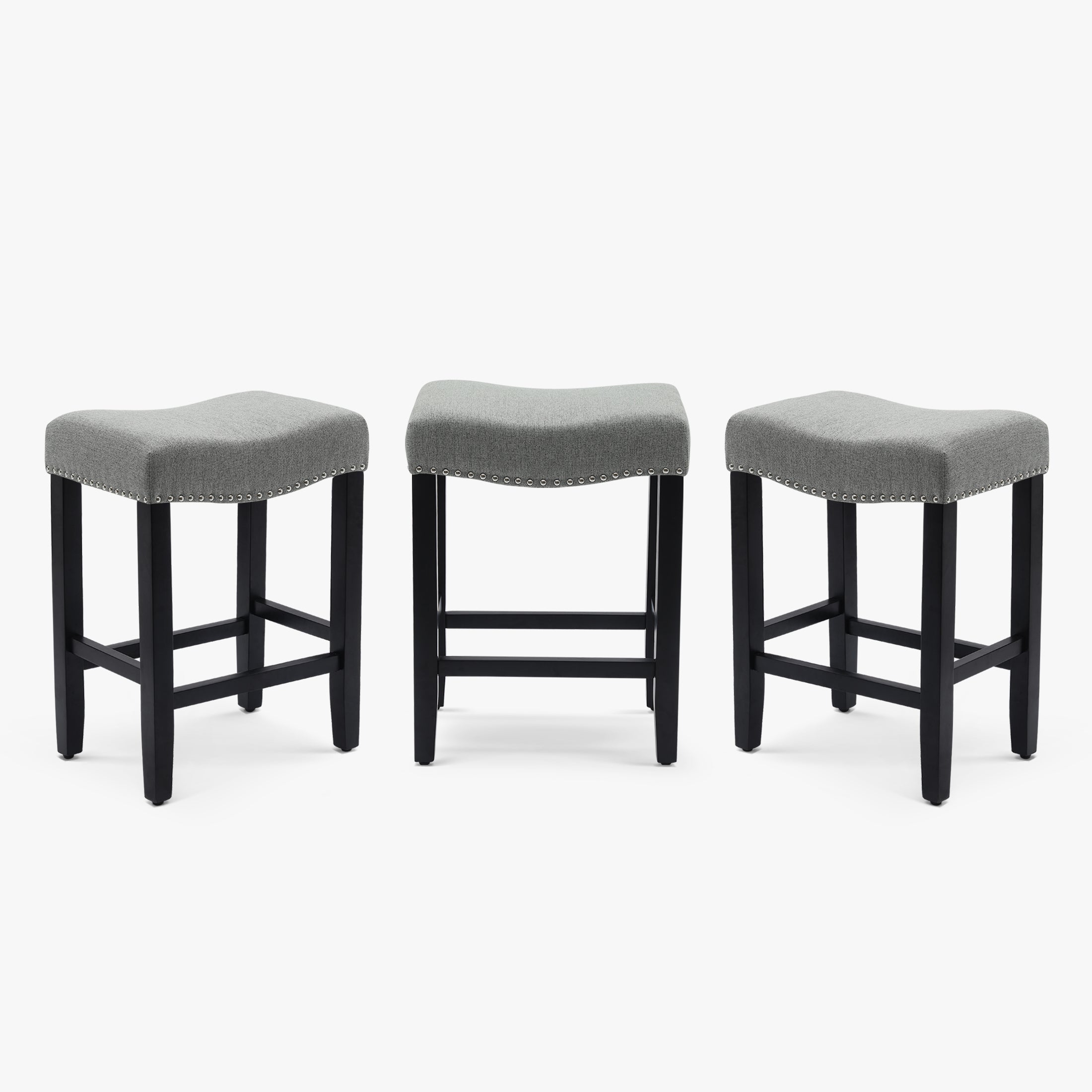 Bulmon 24" Upholstered Saddle Seat Black Counter Stool (Set of 3)