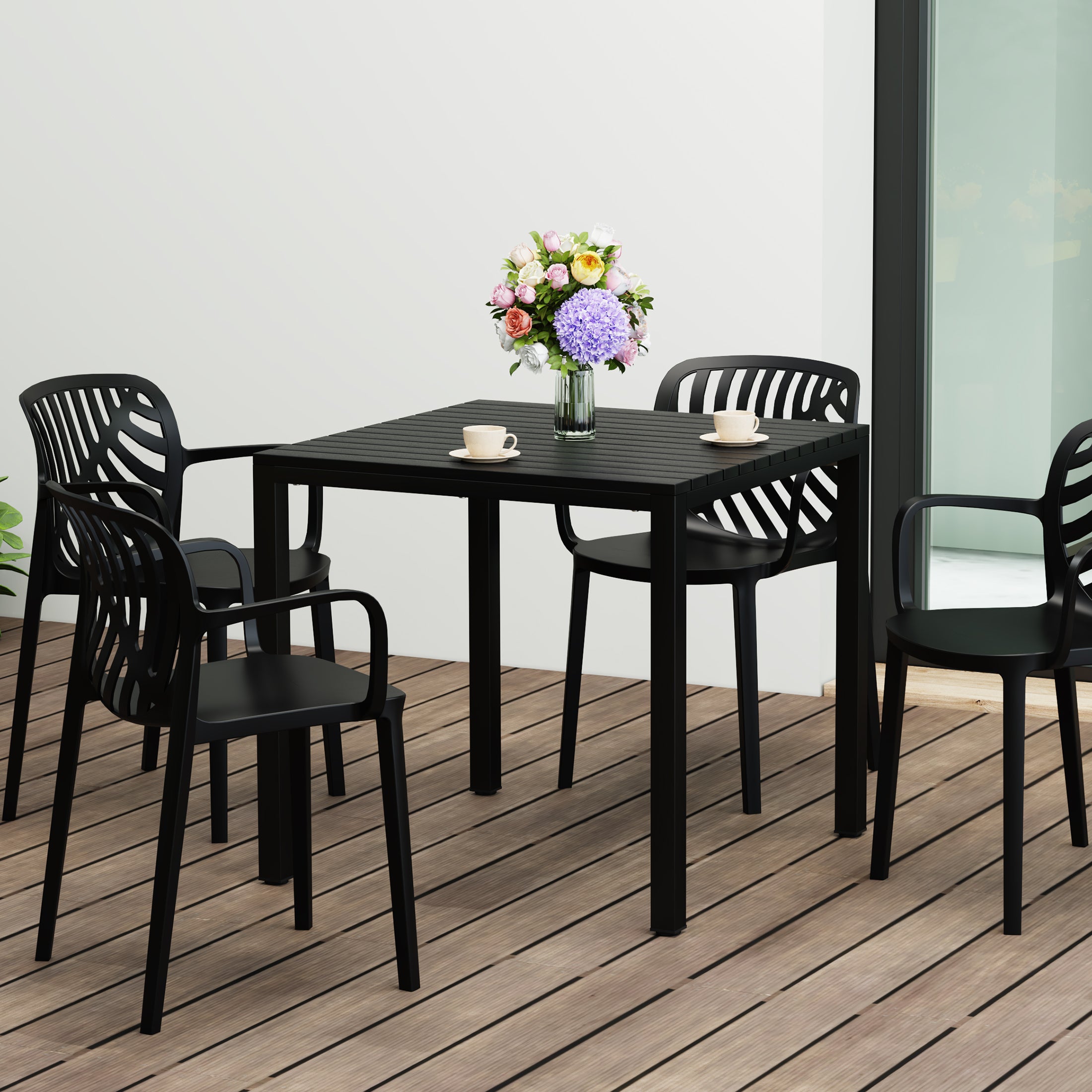Sunshine 31.5" Iron Metal Frame Outdoor Square Patio Dining Table