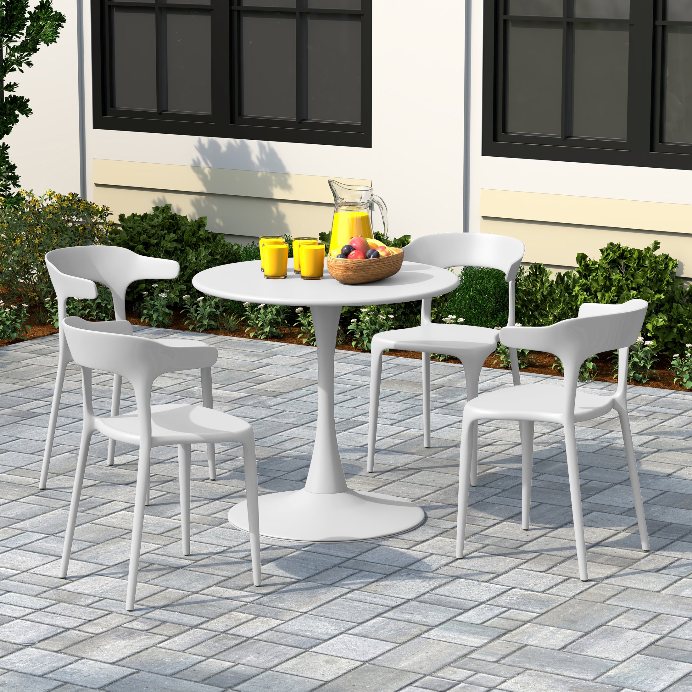 Sunshine 5-Piece Outdoor Metal Patio Dining Table Set With Stackable Patio Chairs