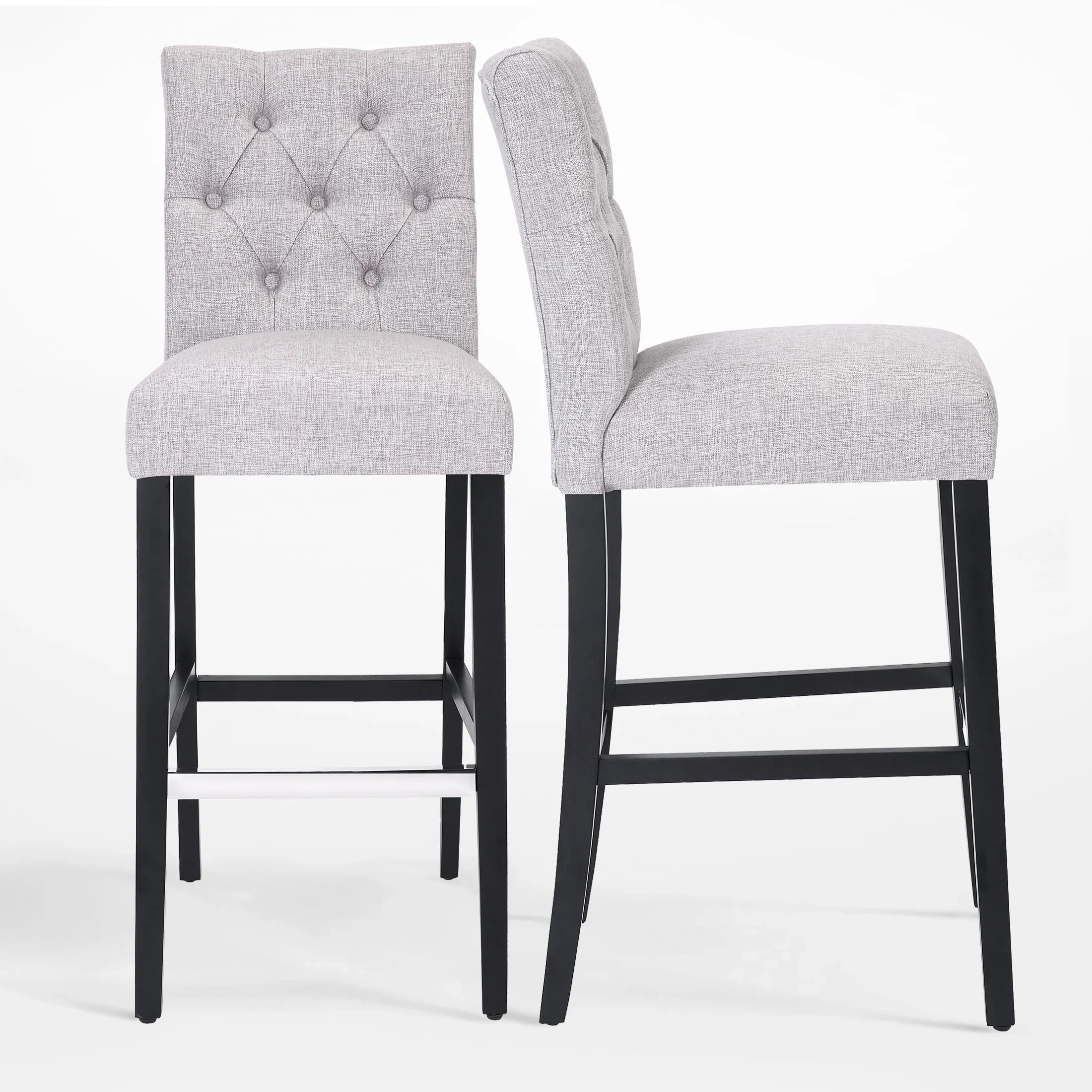 Bellmount 29" Linen Fabric Tufted Bar Stool (Set of 2),Black