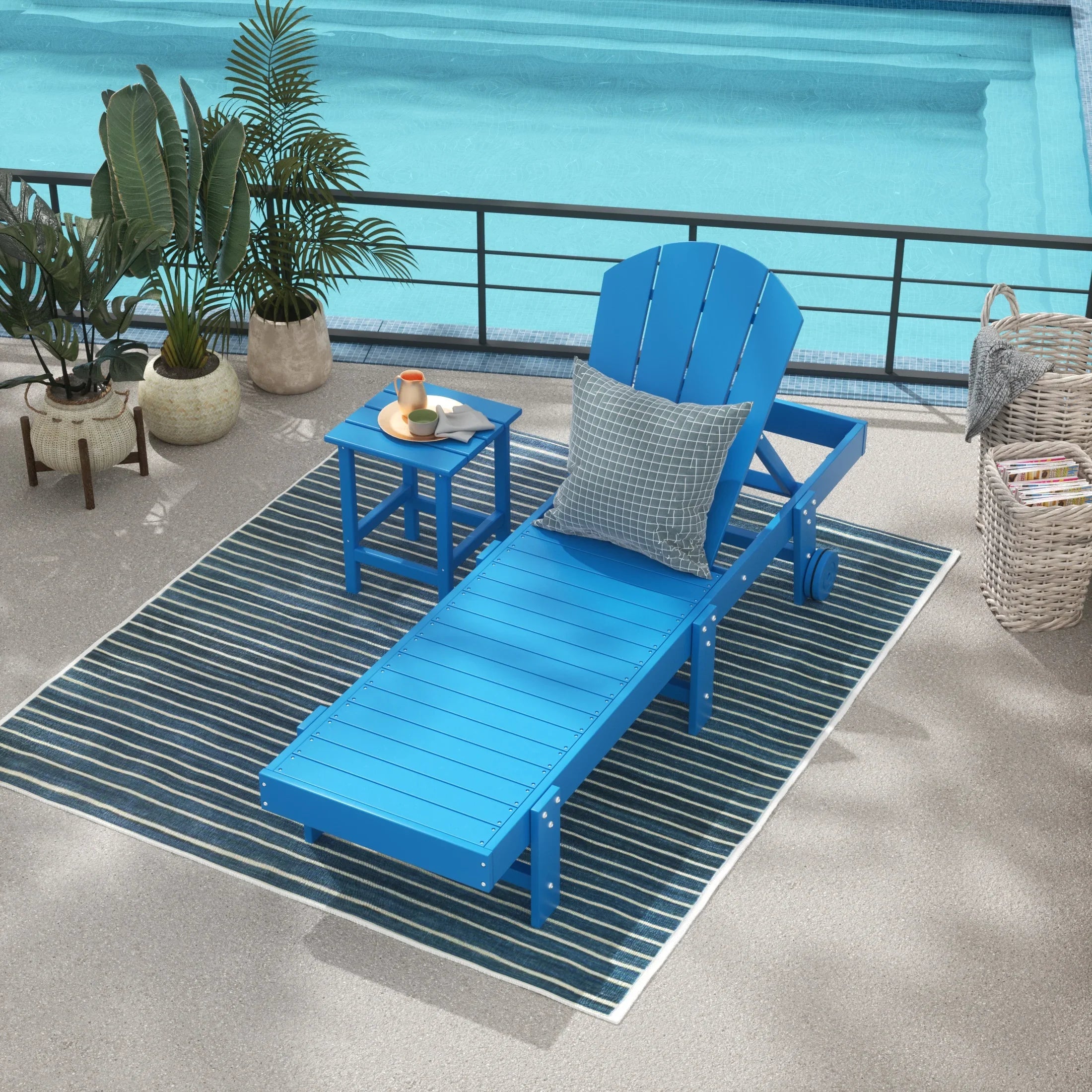 Paradise 2 Piece Adirondack Poly Reclining Chaise Lounge With Wheels