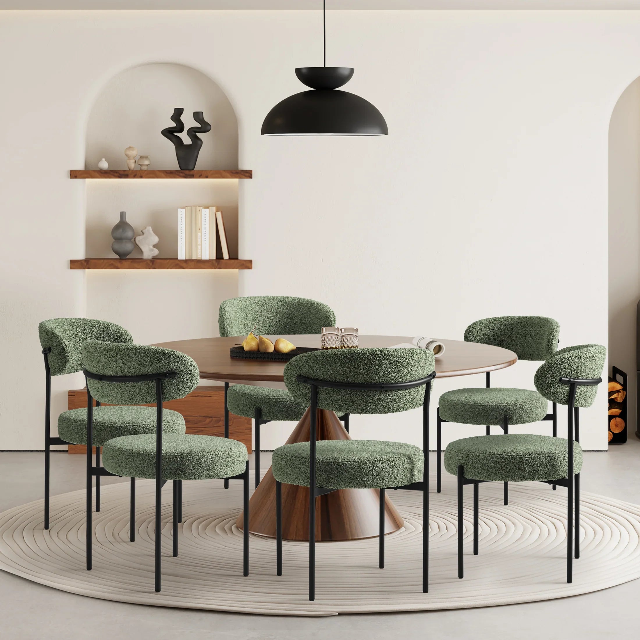 Celine Mid-Century Modern Upholstered Sherpa Round Dining Chairs (Set of 6)