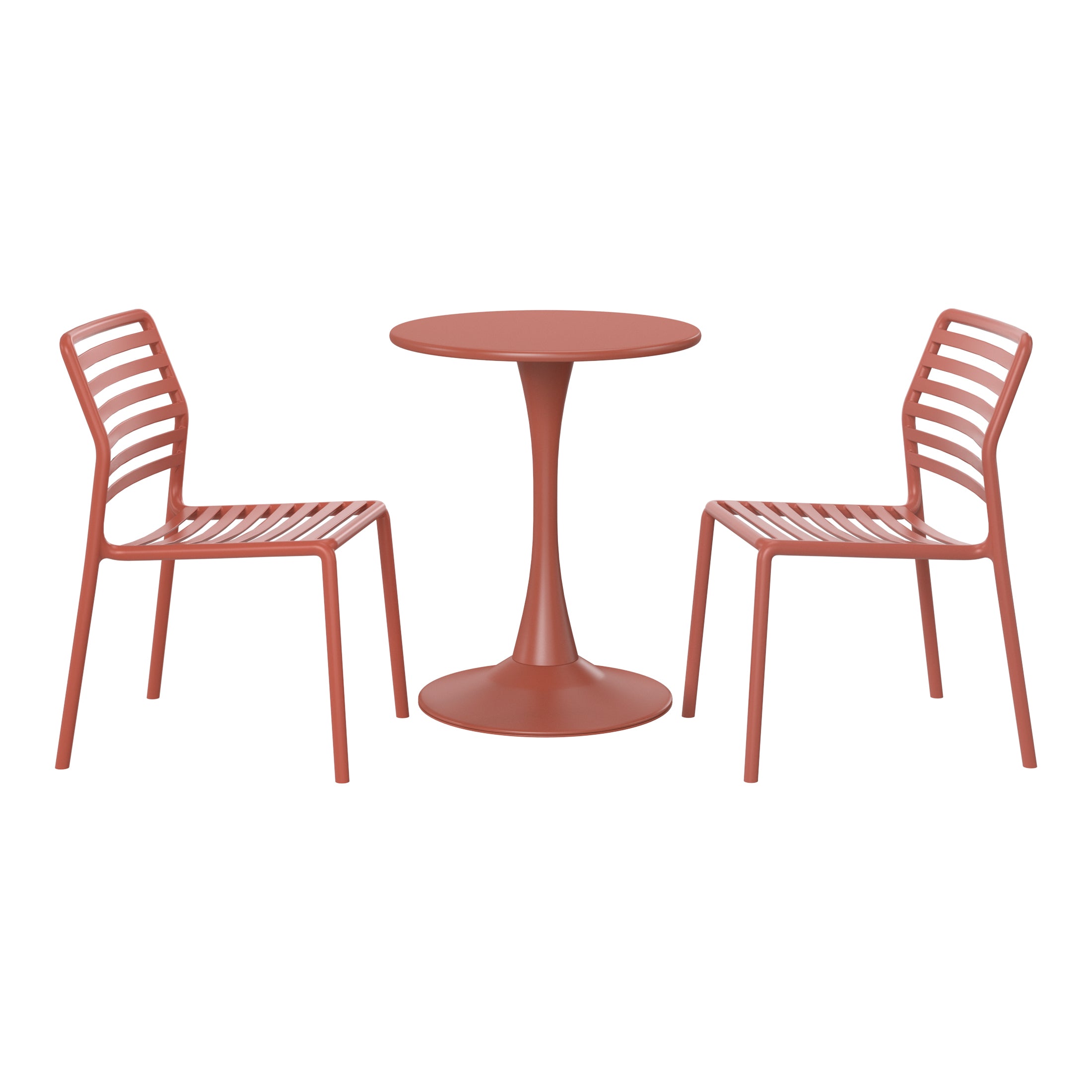 Sunshine 3-Piece Outdoor Metal Round Dining Table Set With Stackable Resin Patio Dining Chairs